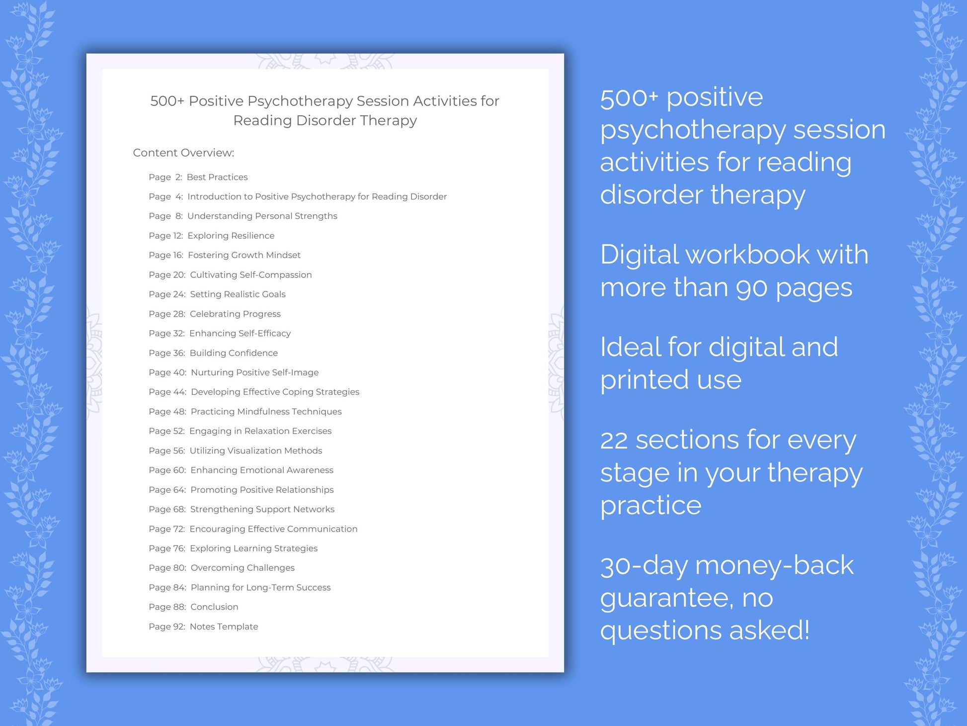 Reading Disorder Positive Psychotherapy Therapist Worksheets