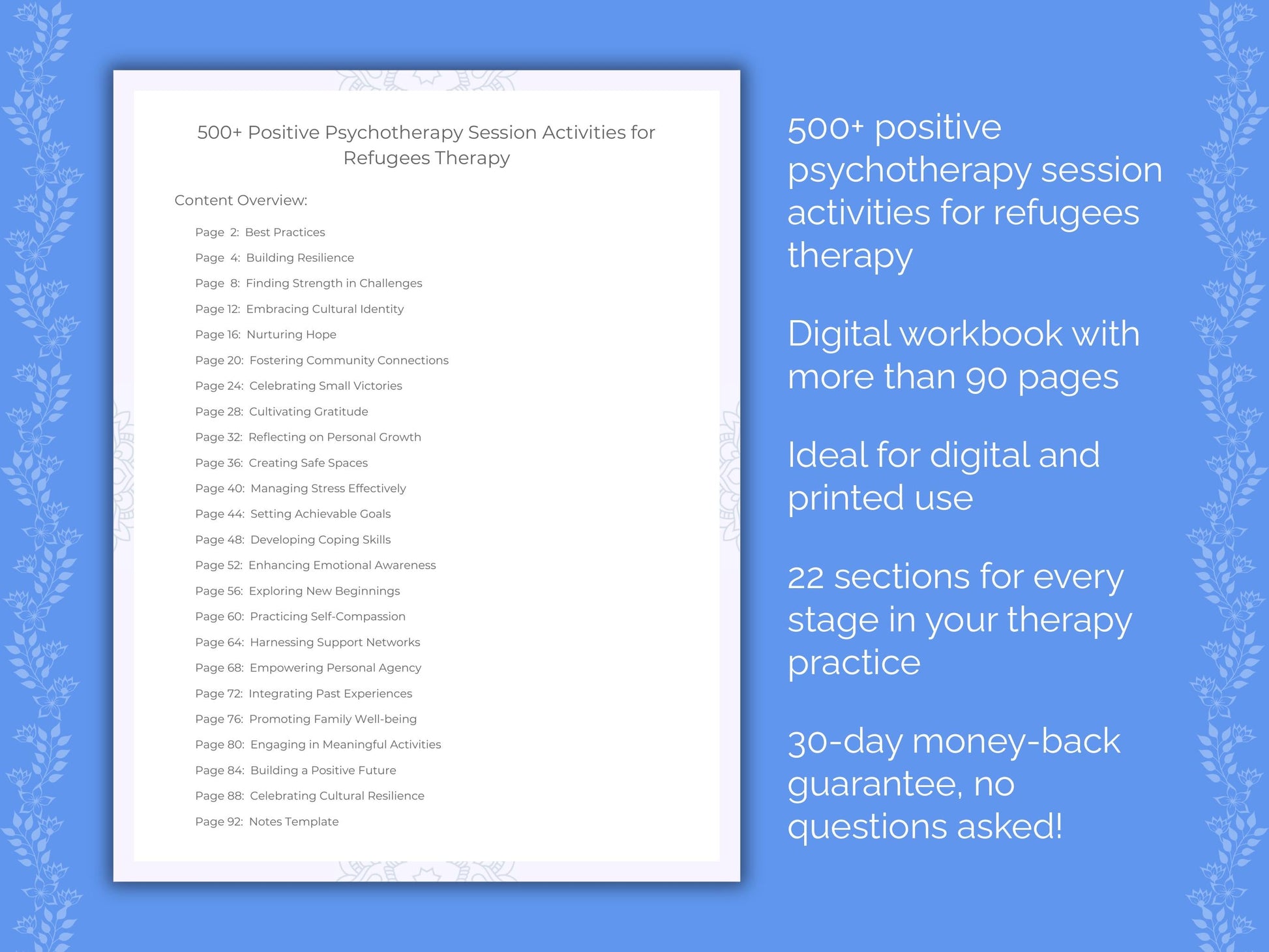 Refugees Positive Psychotherapy Therapist Worksheets