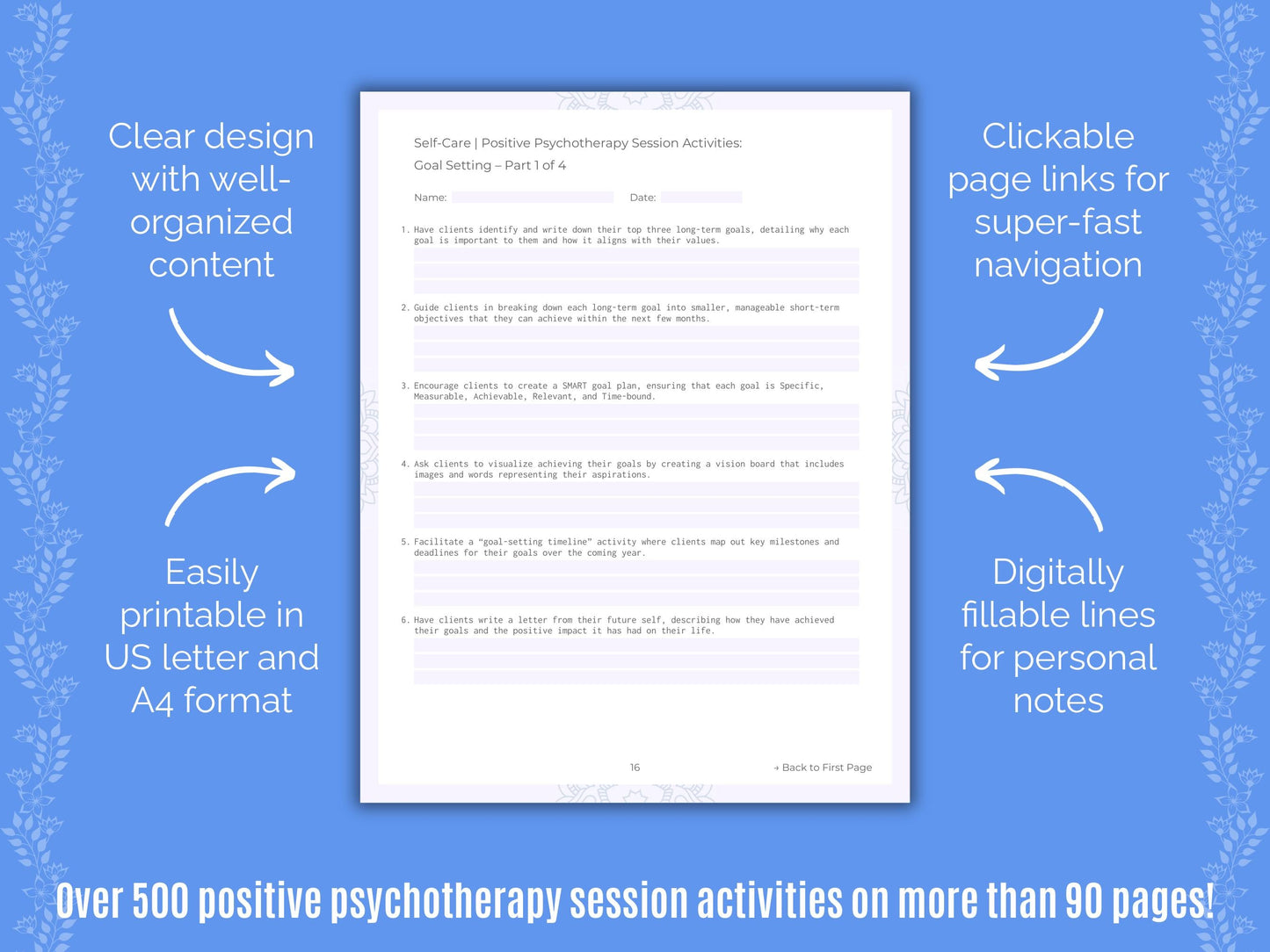 Self-Care Positive Psychotherapy Counseling Templates