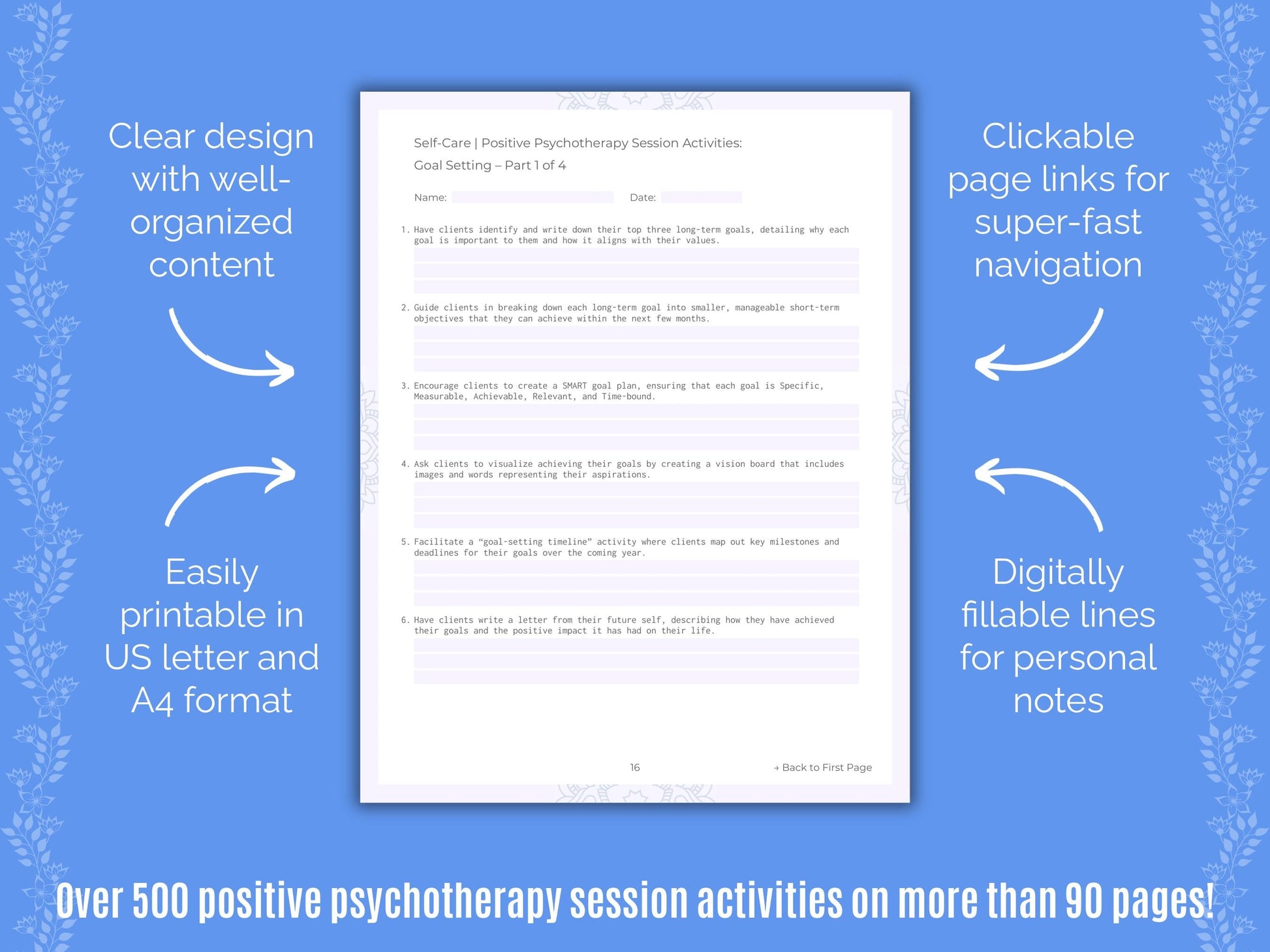 Self-Care Positive Psychotherapy Counseling Templates