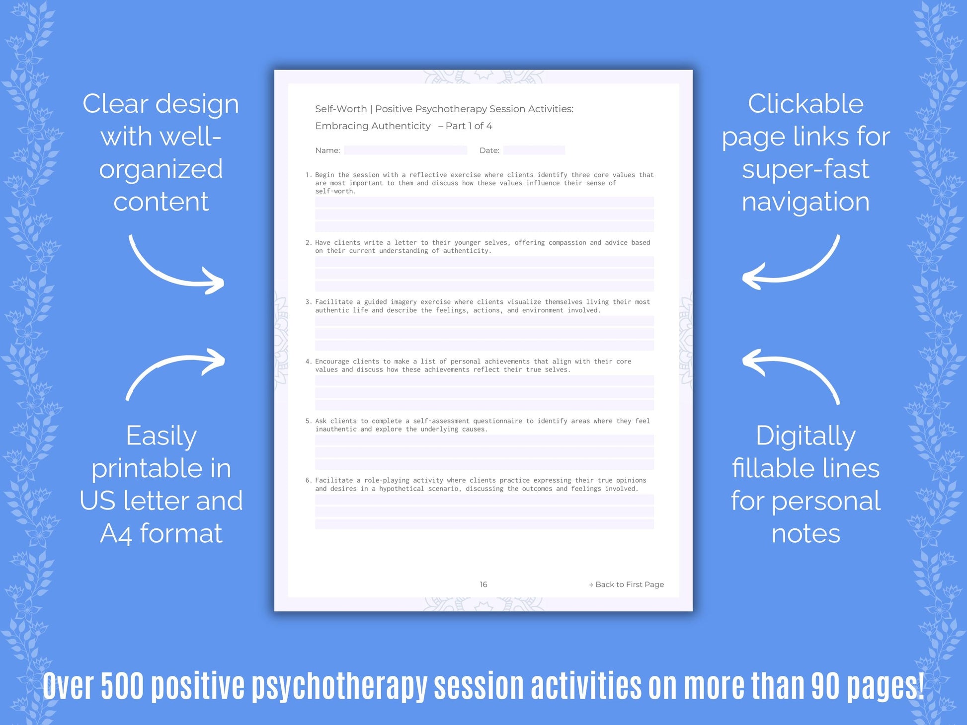 Self-Worth Positive Psychotherapy Counseling Templates