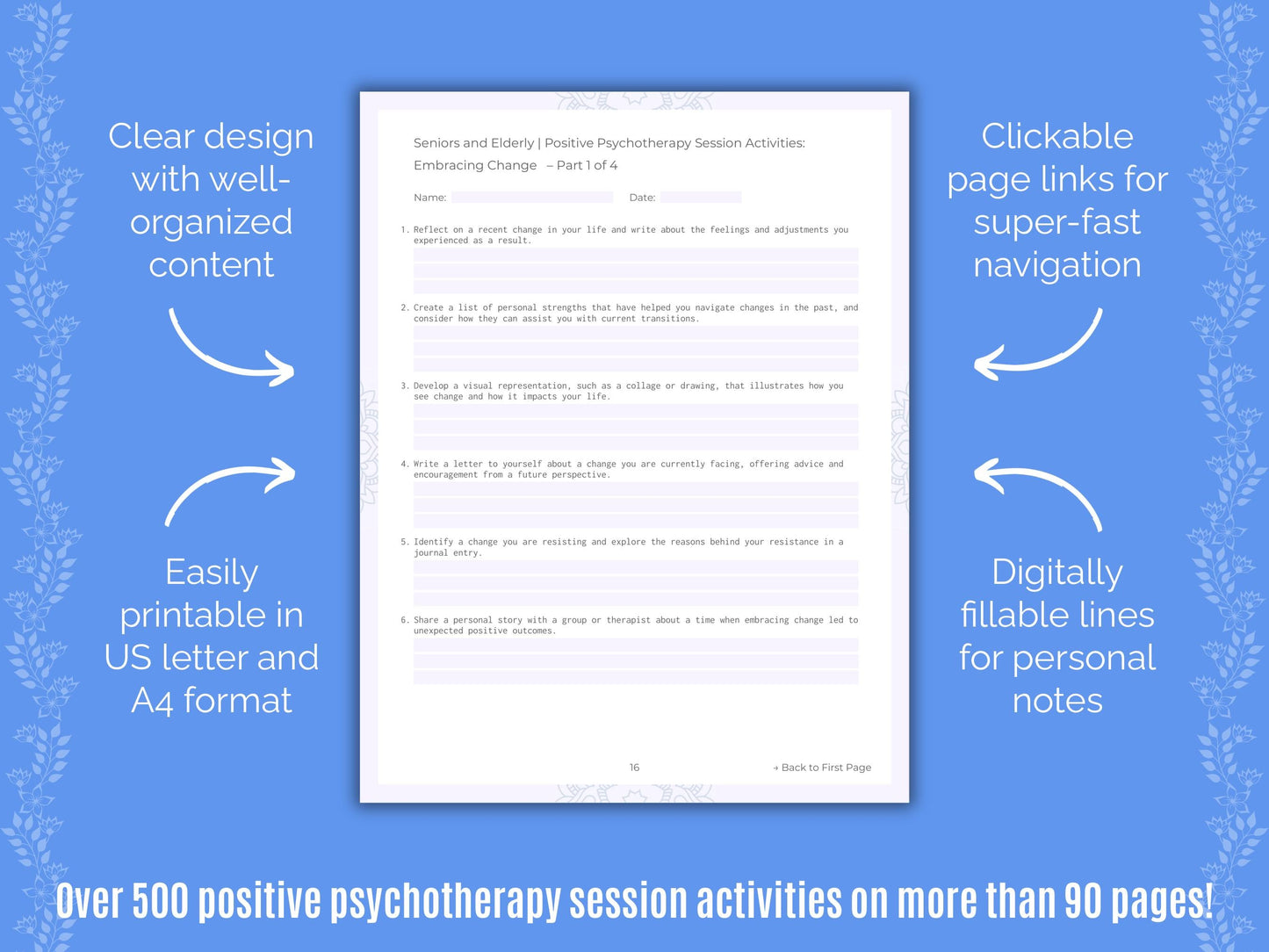 Seniors and Elderly Positive Psychotherapy Counseling Templates