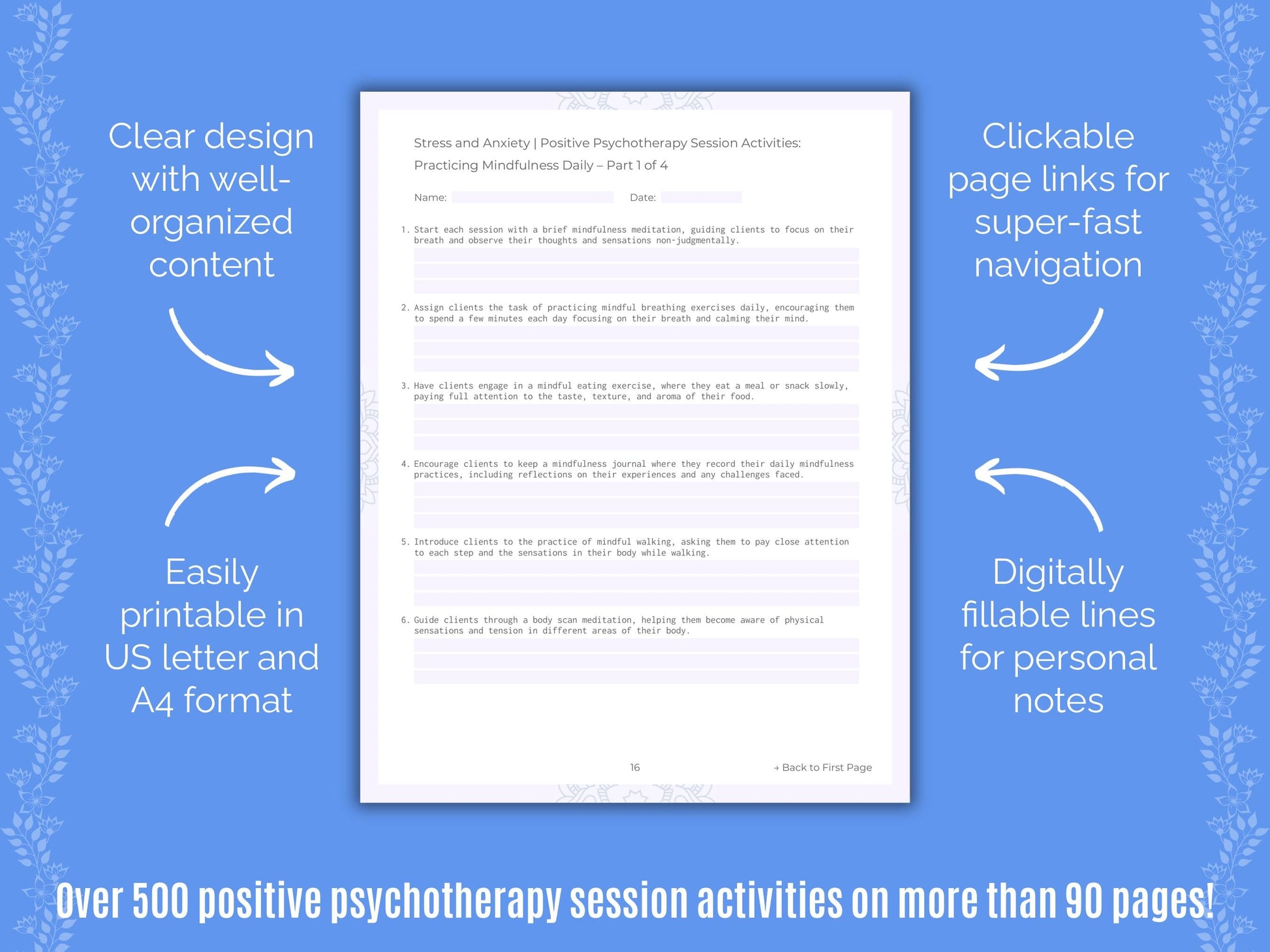 Stress and Anxiety Positive Psychotherapy Counseling Templates