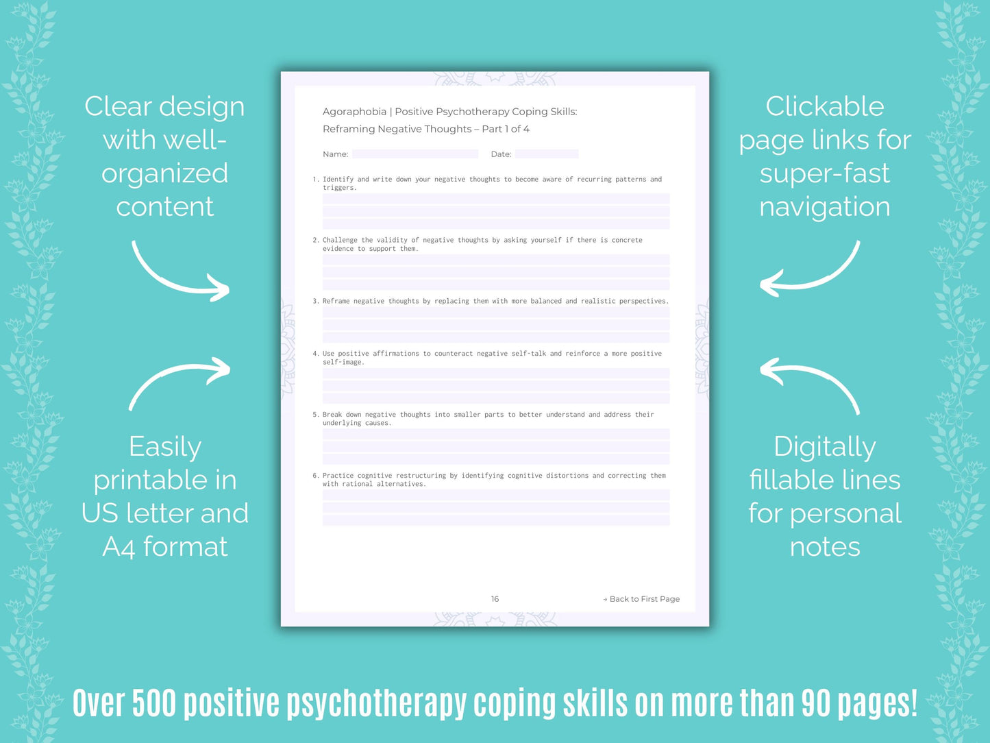 Agoraphobia Positive Psychotherapy Counseling Templates