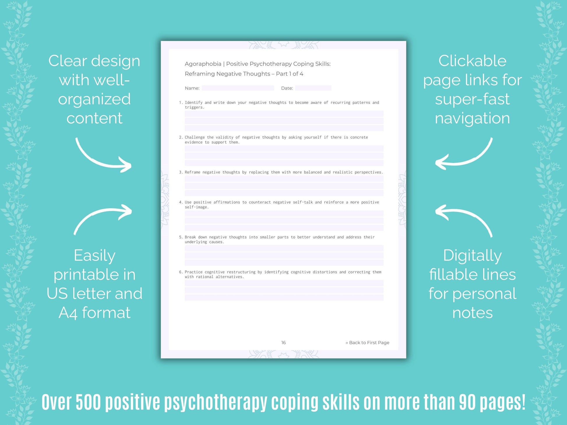 Agoraphobia Positive Psychotherapy Counseling Templates