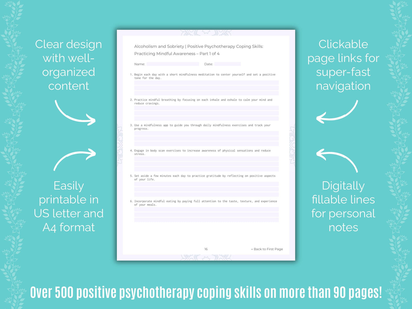 Alcoholism and Sobriety Positive Psychotherapy Counseling Templates