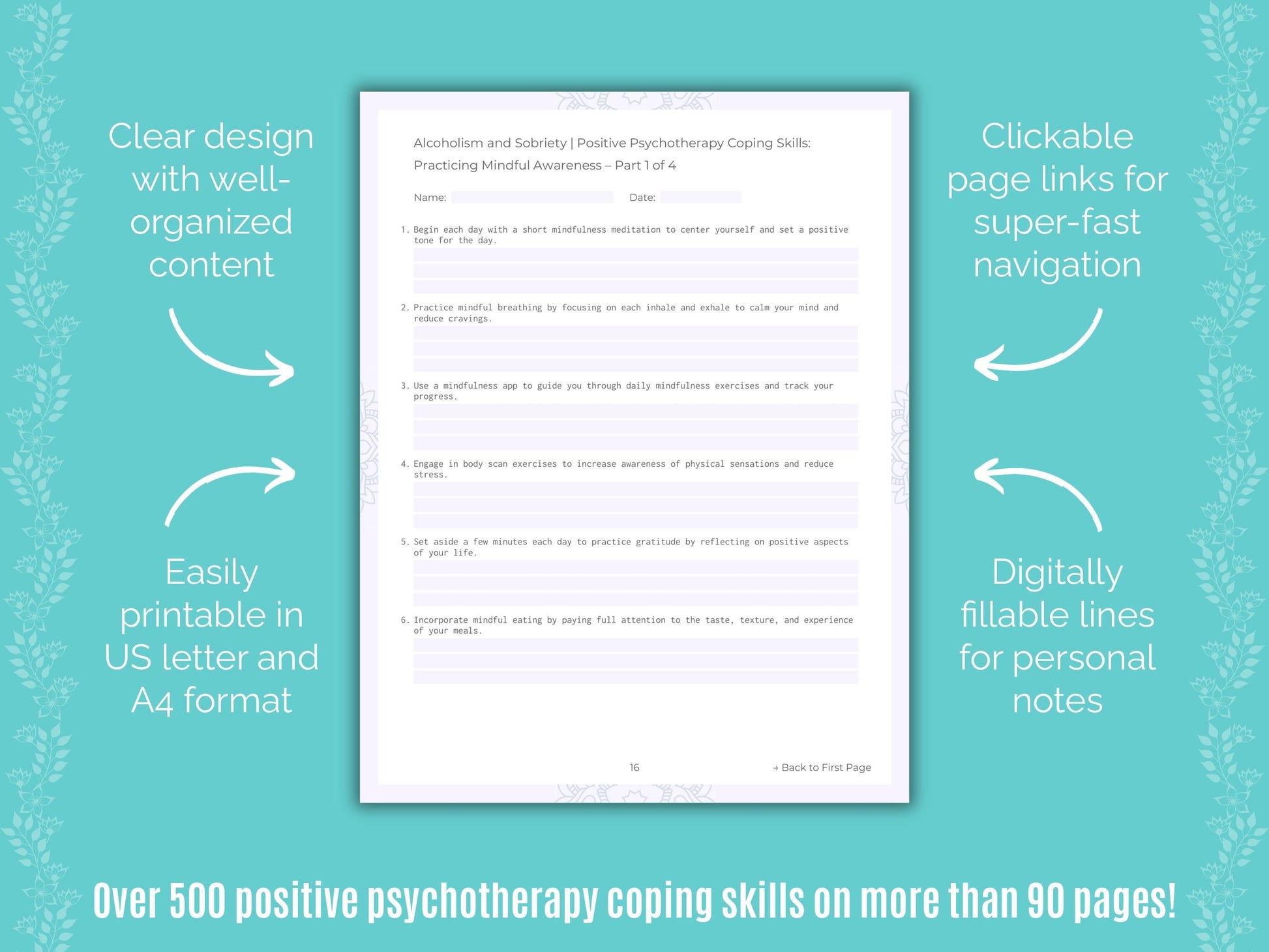 Alcoholism and Sobriety Positive Psychotherapy Counseling Templates