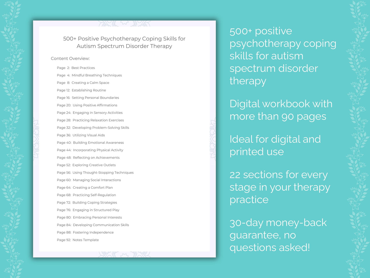 Autism Spectrum Disorder Positive Psychotherapy Therapist Worksheets