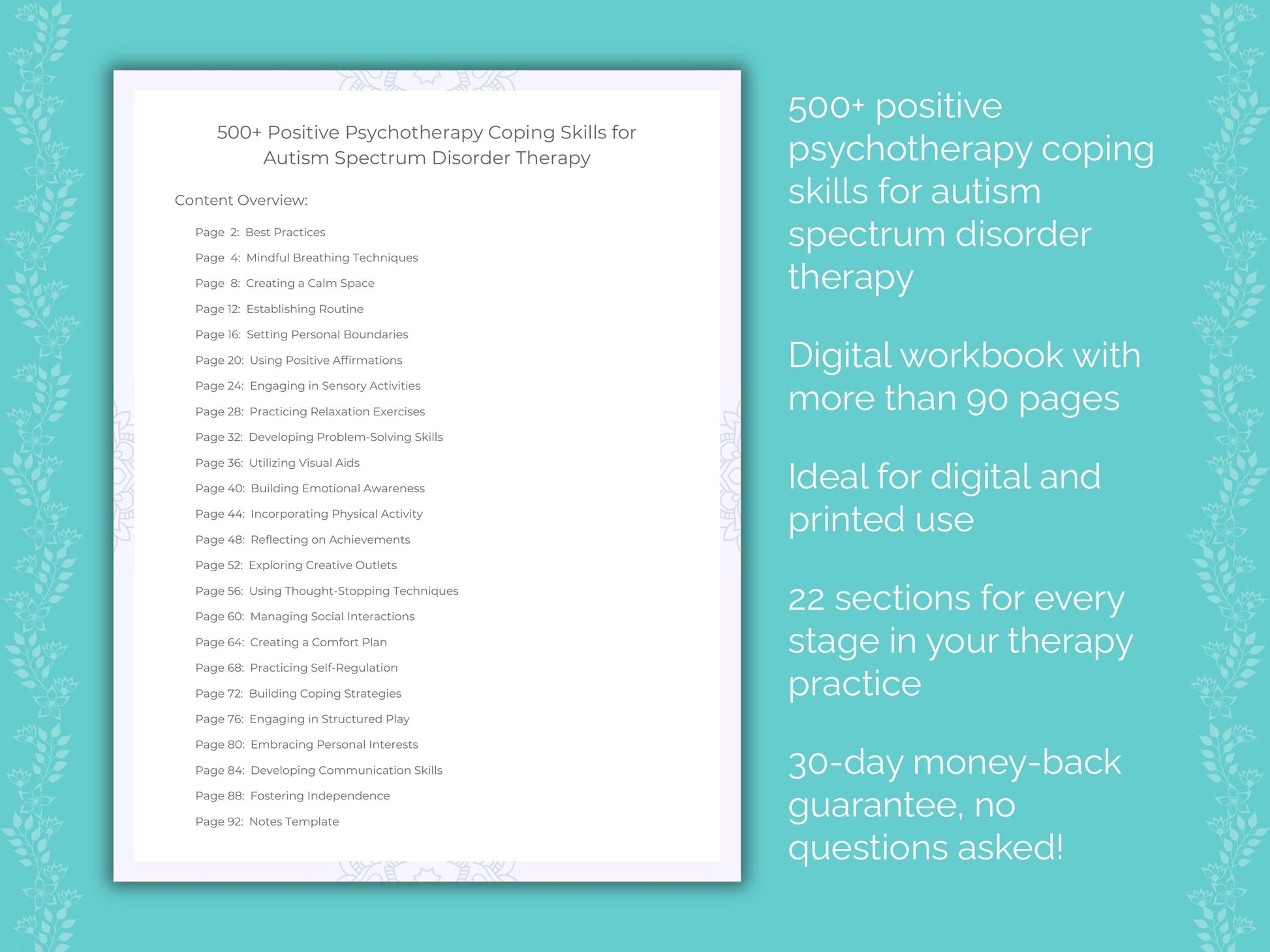 Autism Spectrum Disorder Positive Psychotherapy Therapist Worksheets
