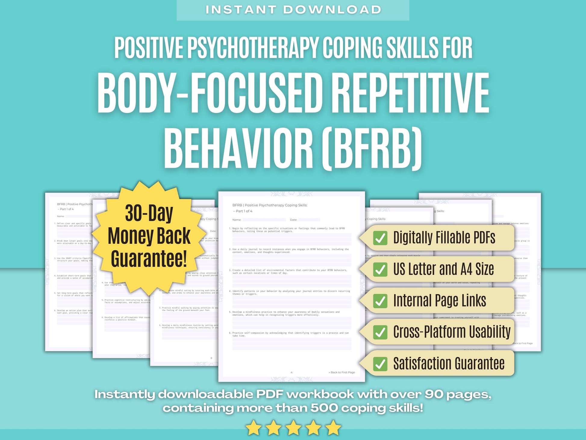 Body-Focused Repetitive Behavior (BFRB) Positive Psychotherapy Psychology Workbooks