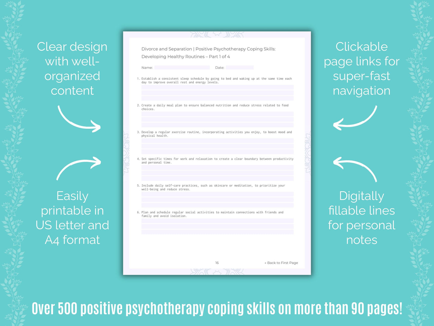 Divorce and Separation Positive Psychotherapy Counseling Templates