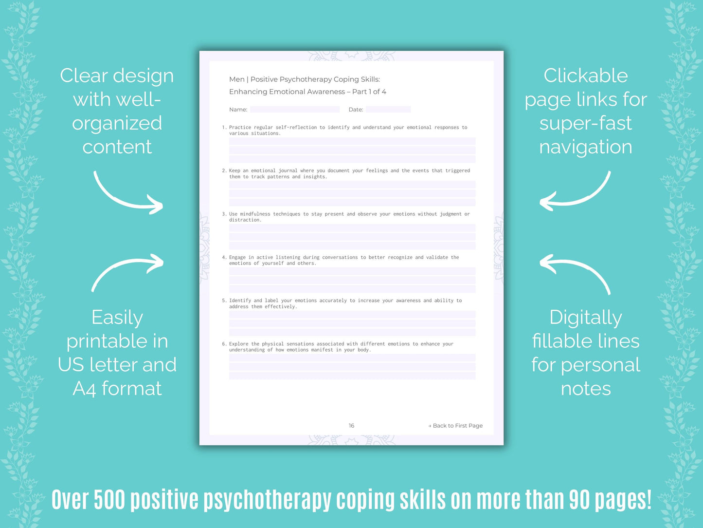Men Positive Psychotherapy Counseling Templates