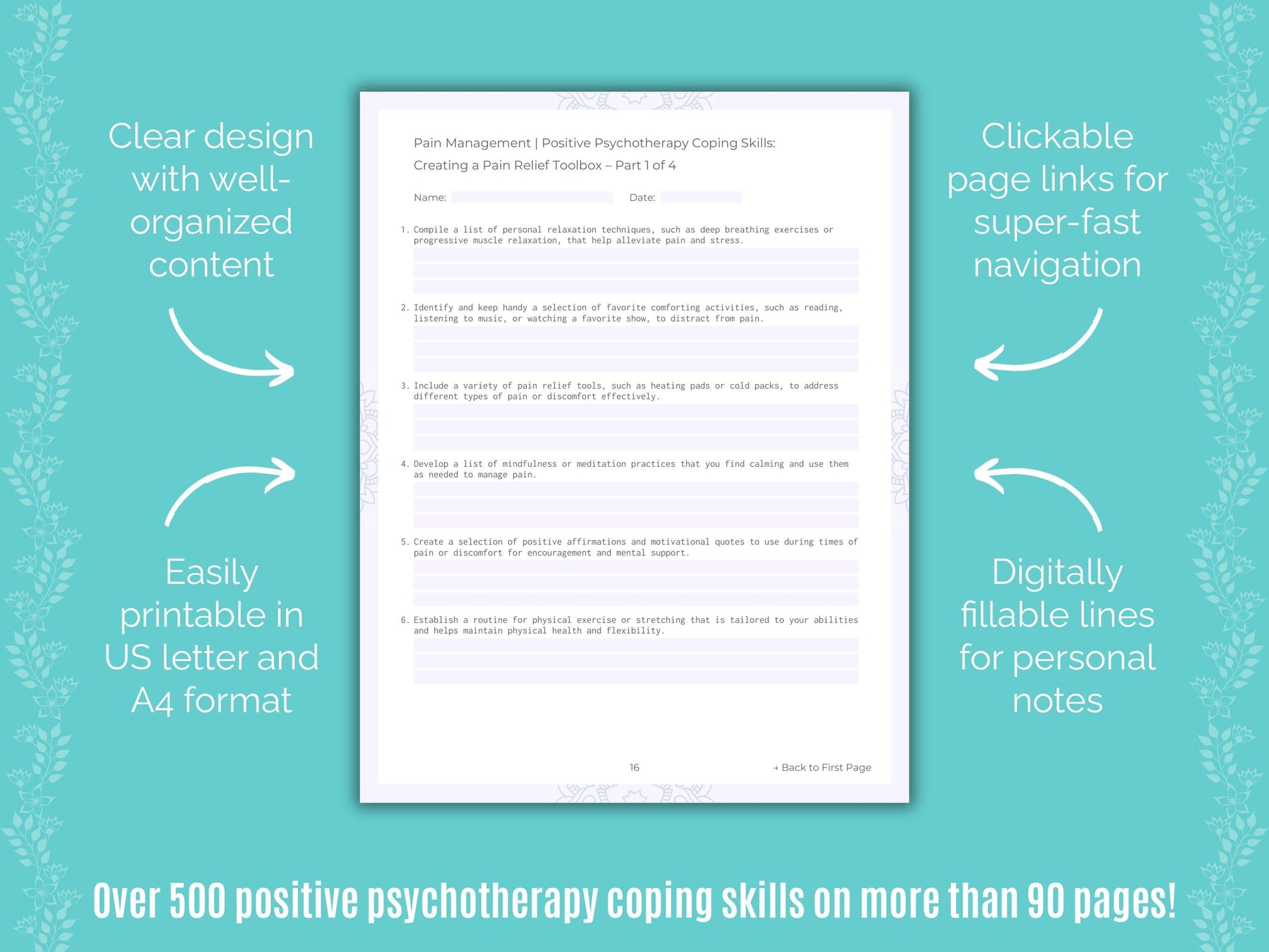 Pain Management Positive Psychotherapy Counseling Templates