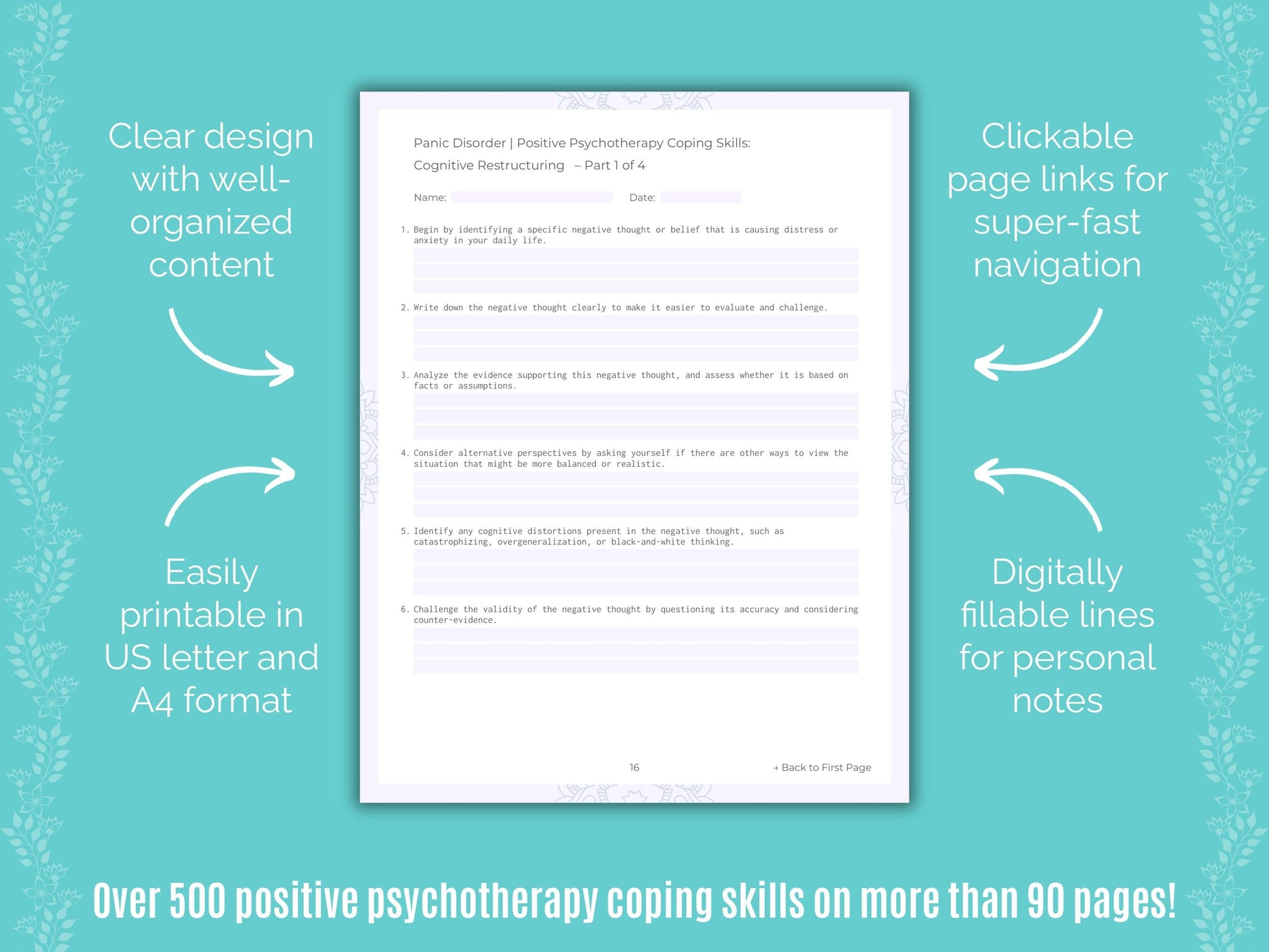 Panic Disorder Positive Psychotherapy Counseling Templates