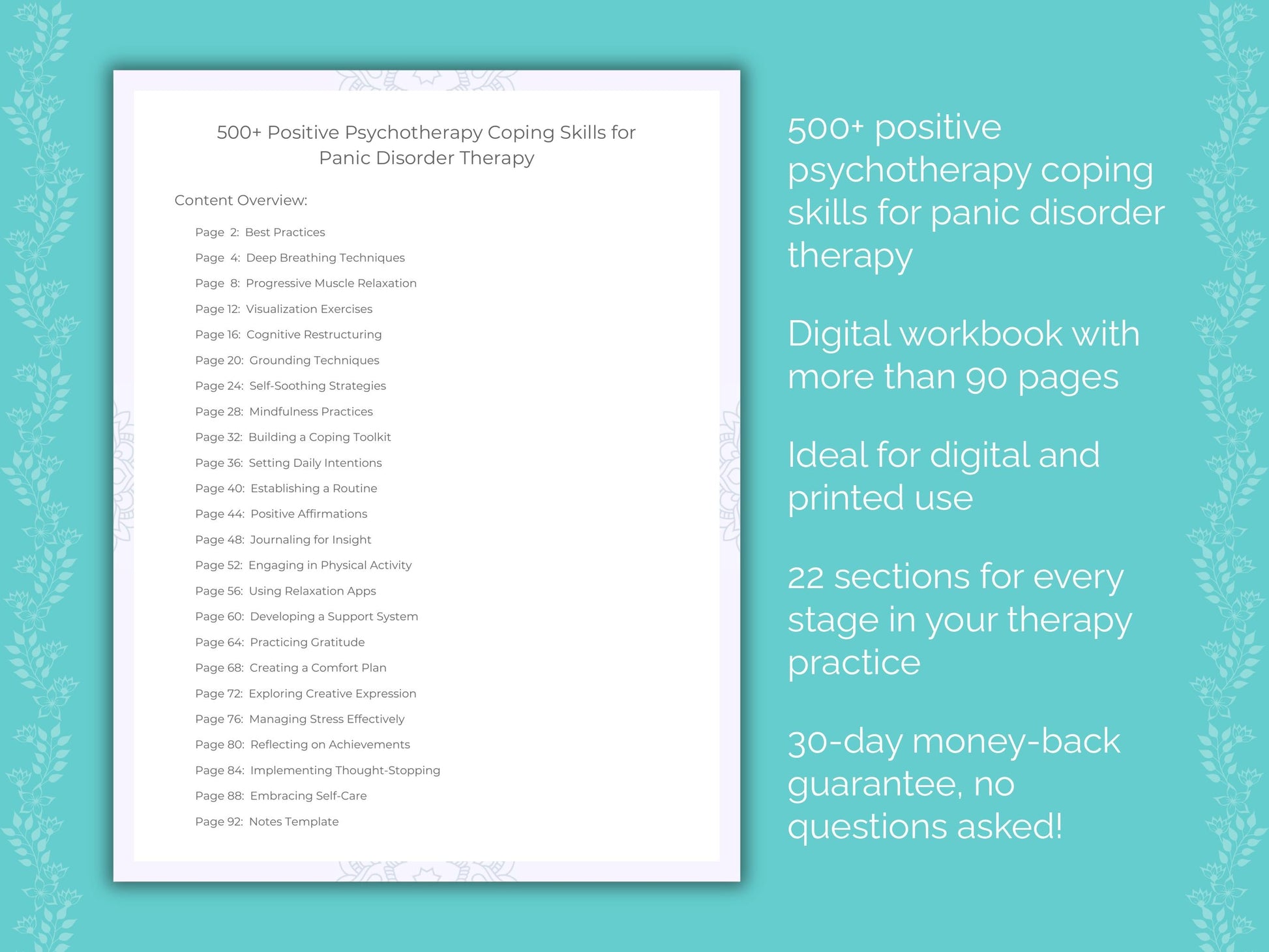 Panic Disorder Positive Psychotherapy Therapist Worksheets