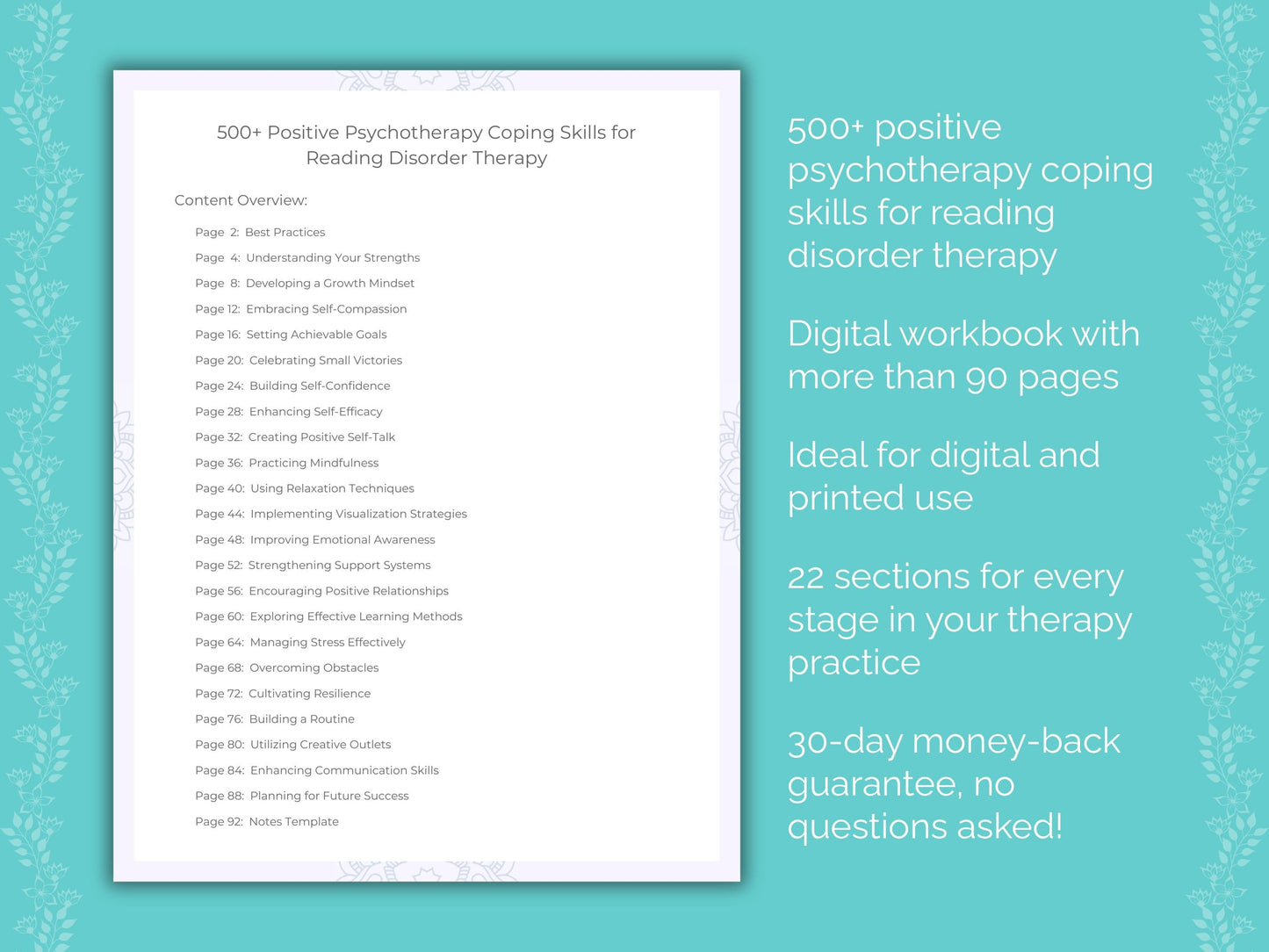 Reading Disorder Positive Psychotherapy Therapist Worksheets