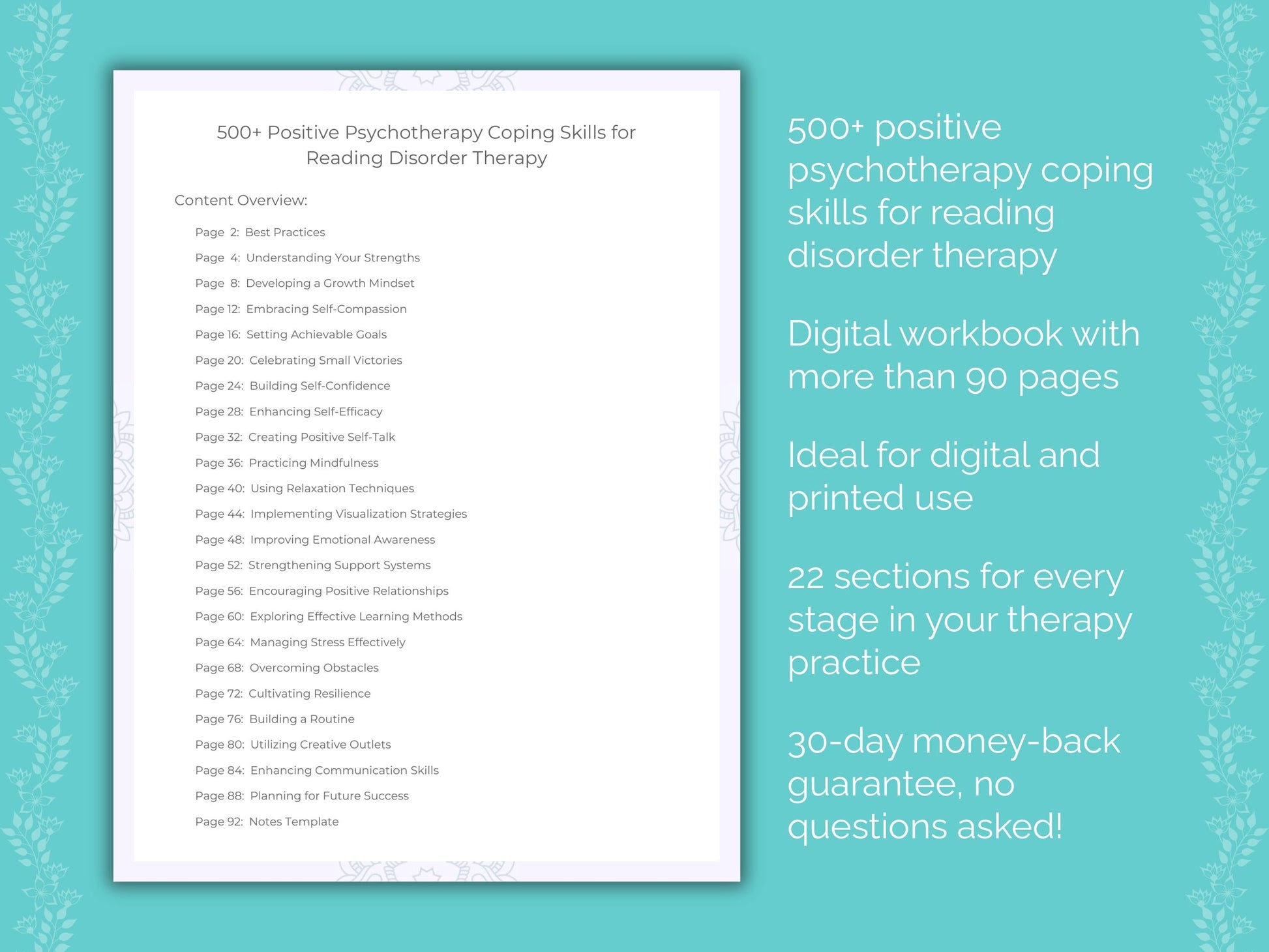 Reading Disorder Positive Psychotherapy Therapist Worksheets