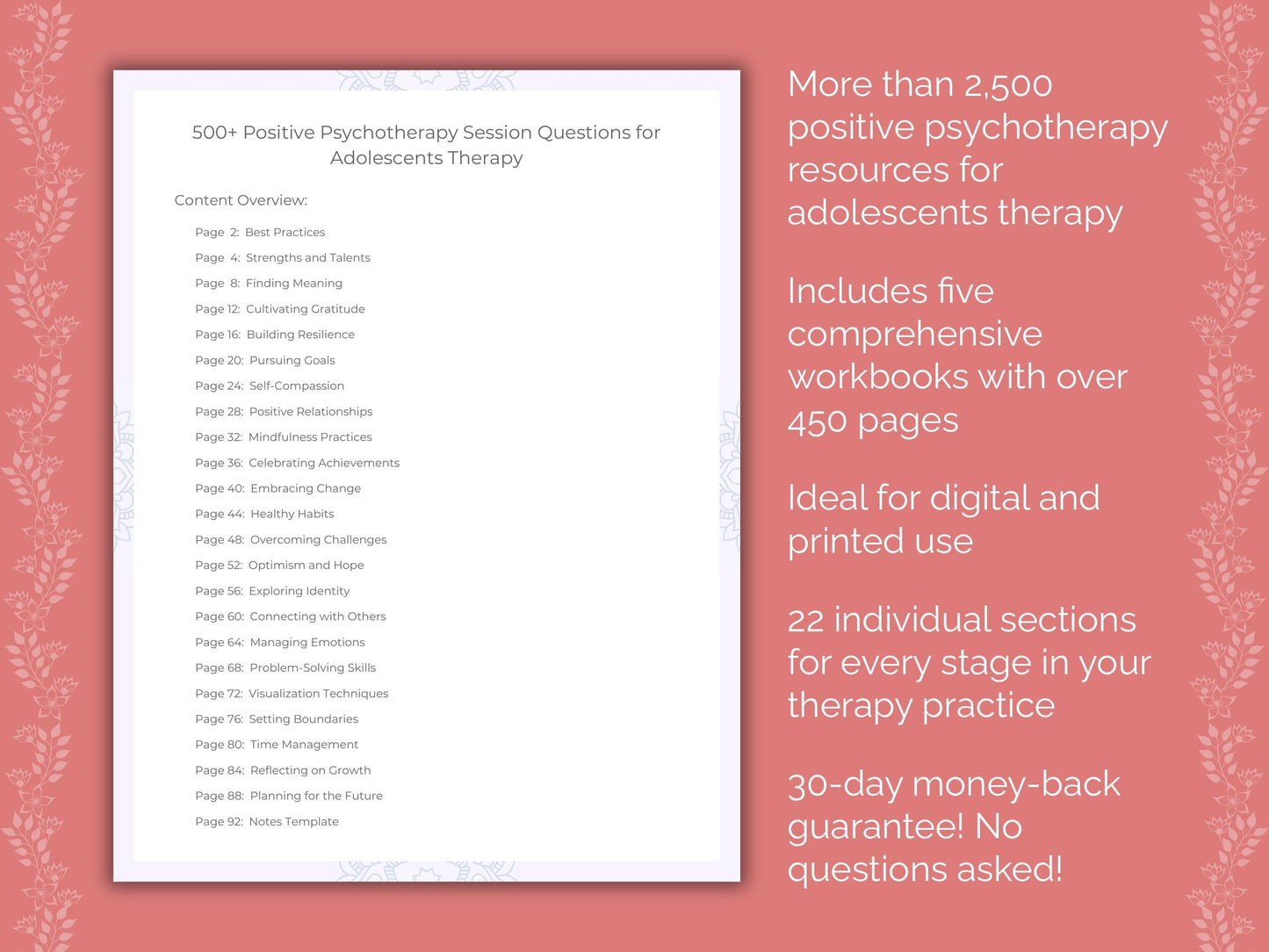 Adolescents Positive Psychotherapy Therapist Worksheets