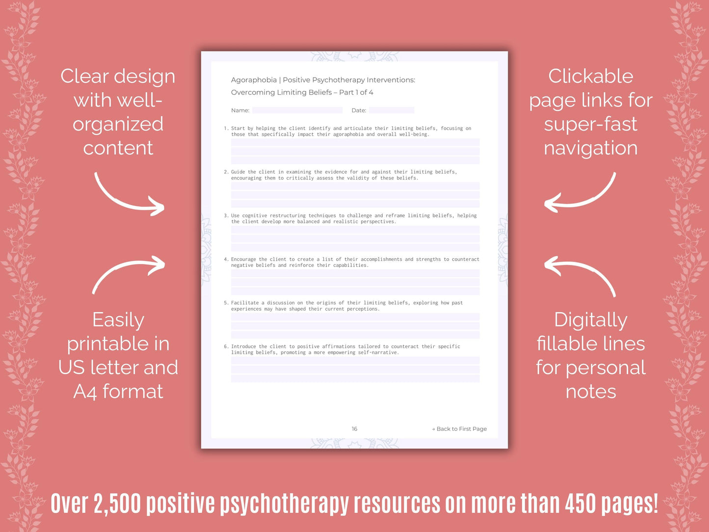 Agoraphobia Positive Psychotherapy Counseling Templates