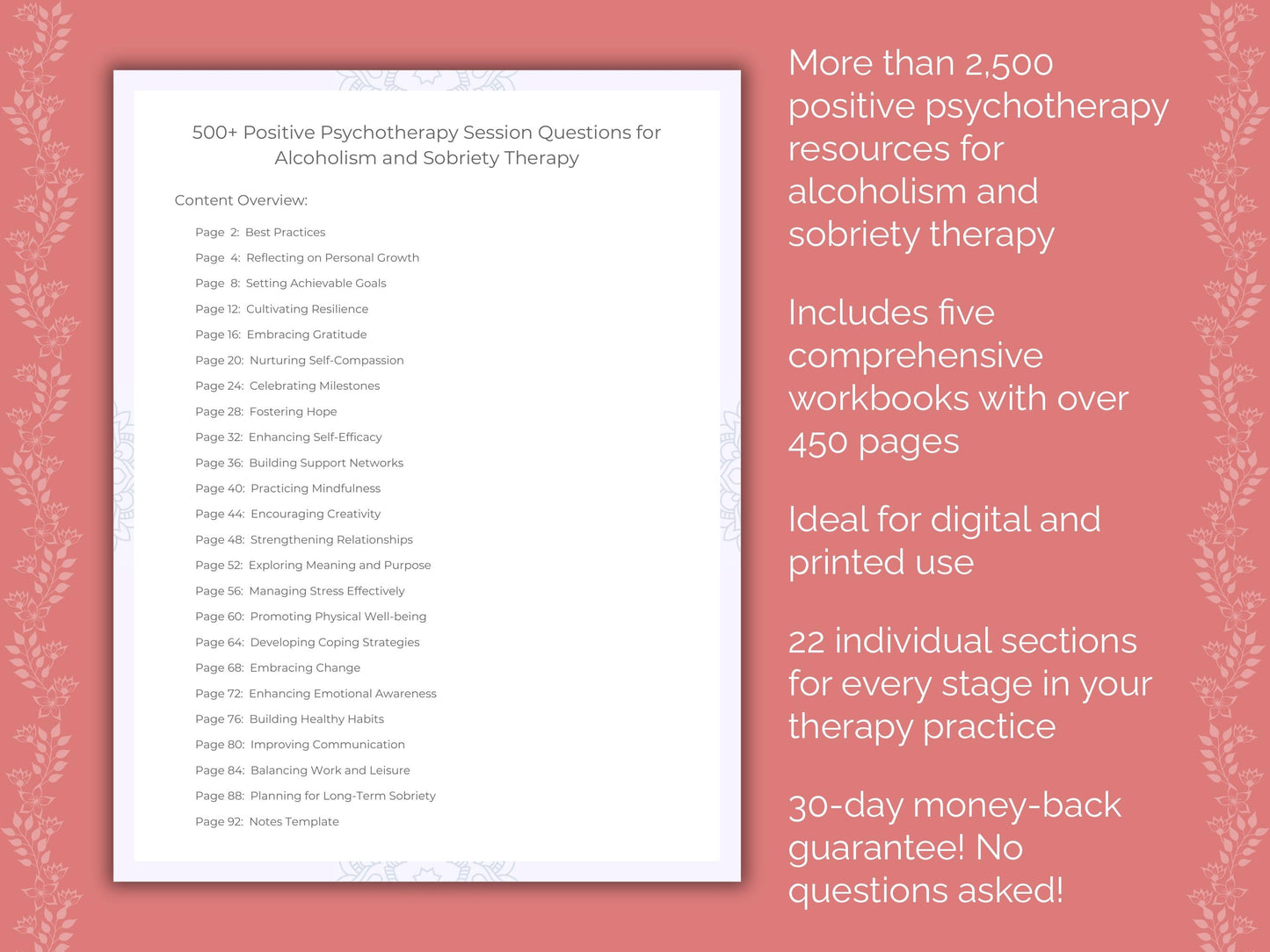 Alcoholism and Sobriety Positive Psychotherapy Therapist Worksheets