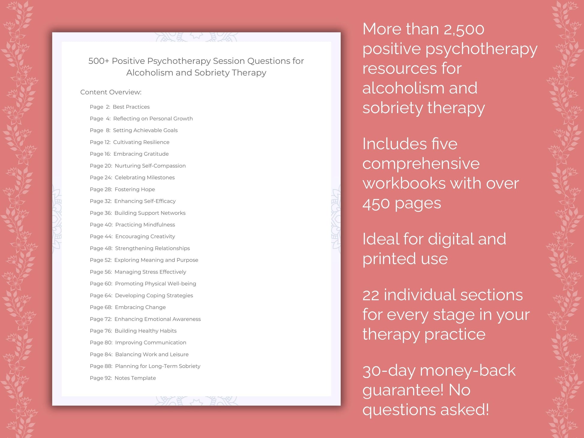 Alcoholism and Sobriety Positive Psychotherapy Therapist Worksheets