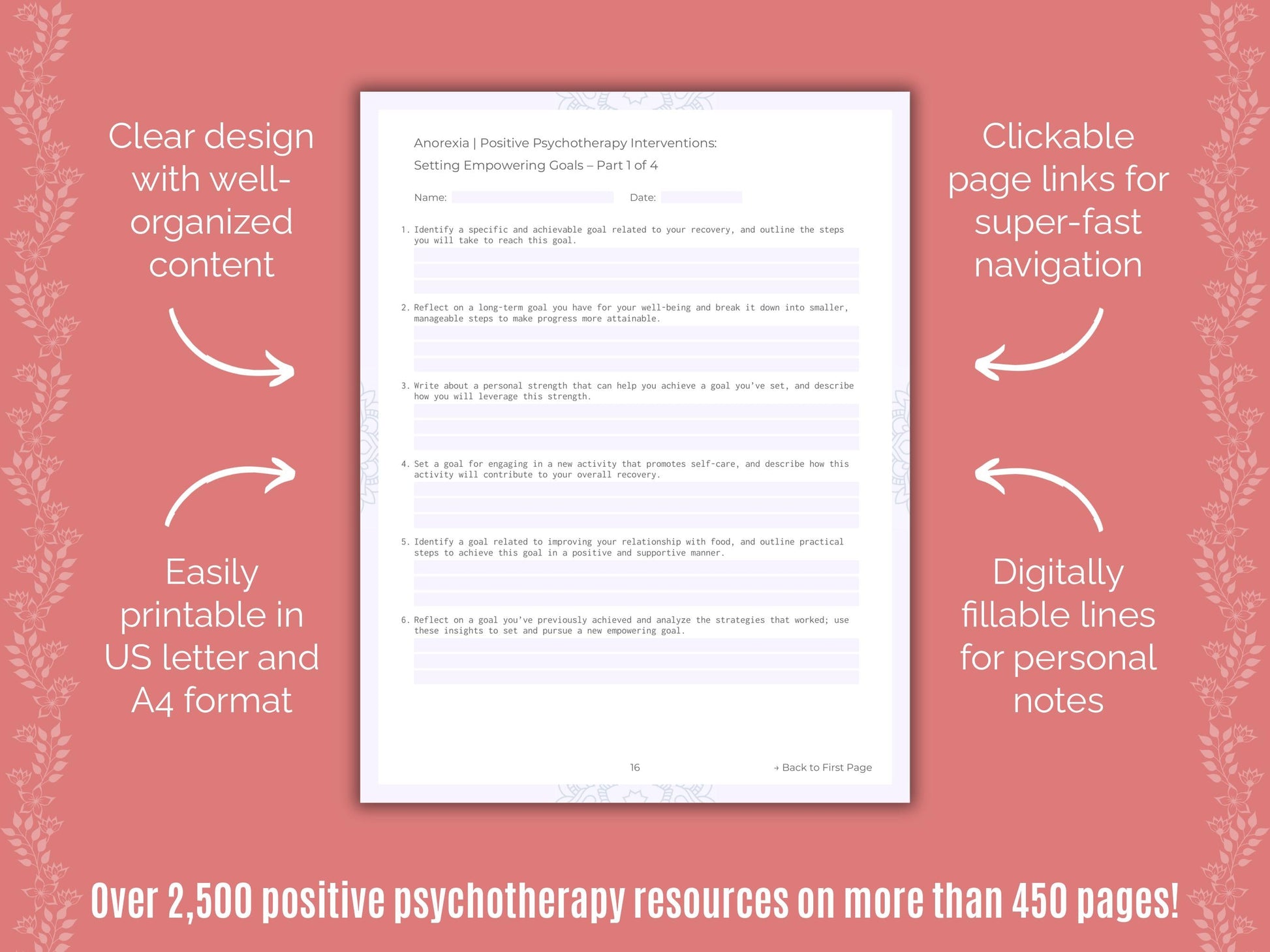 Anorexia Positive Psychotherapy Counseling Templates