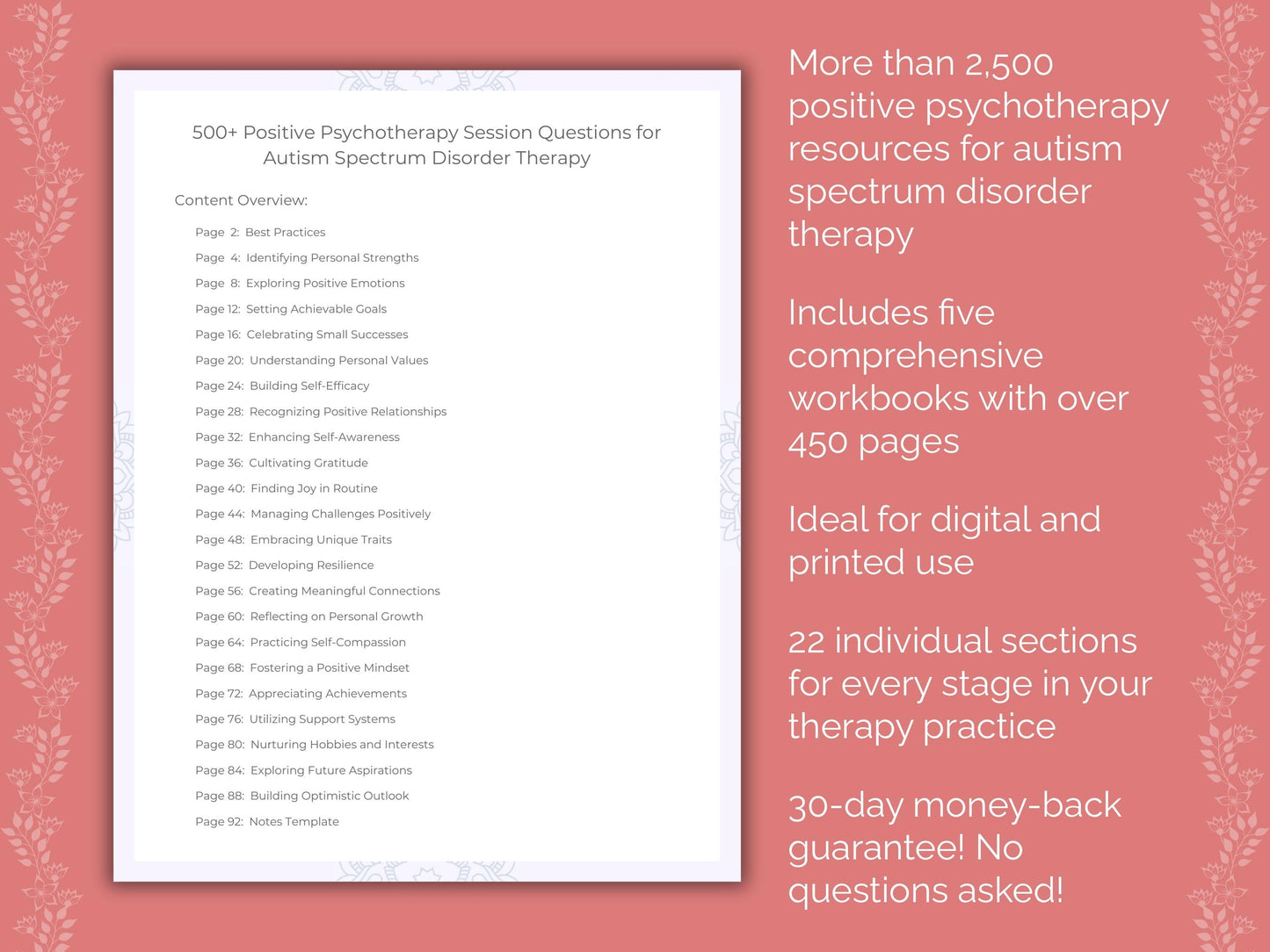 Autism Spectrum Disorder Positive Psychotherapy Therapist Worksheets