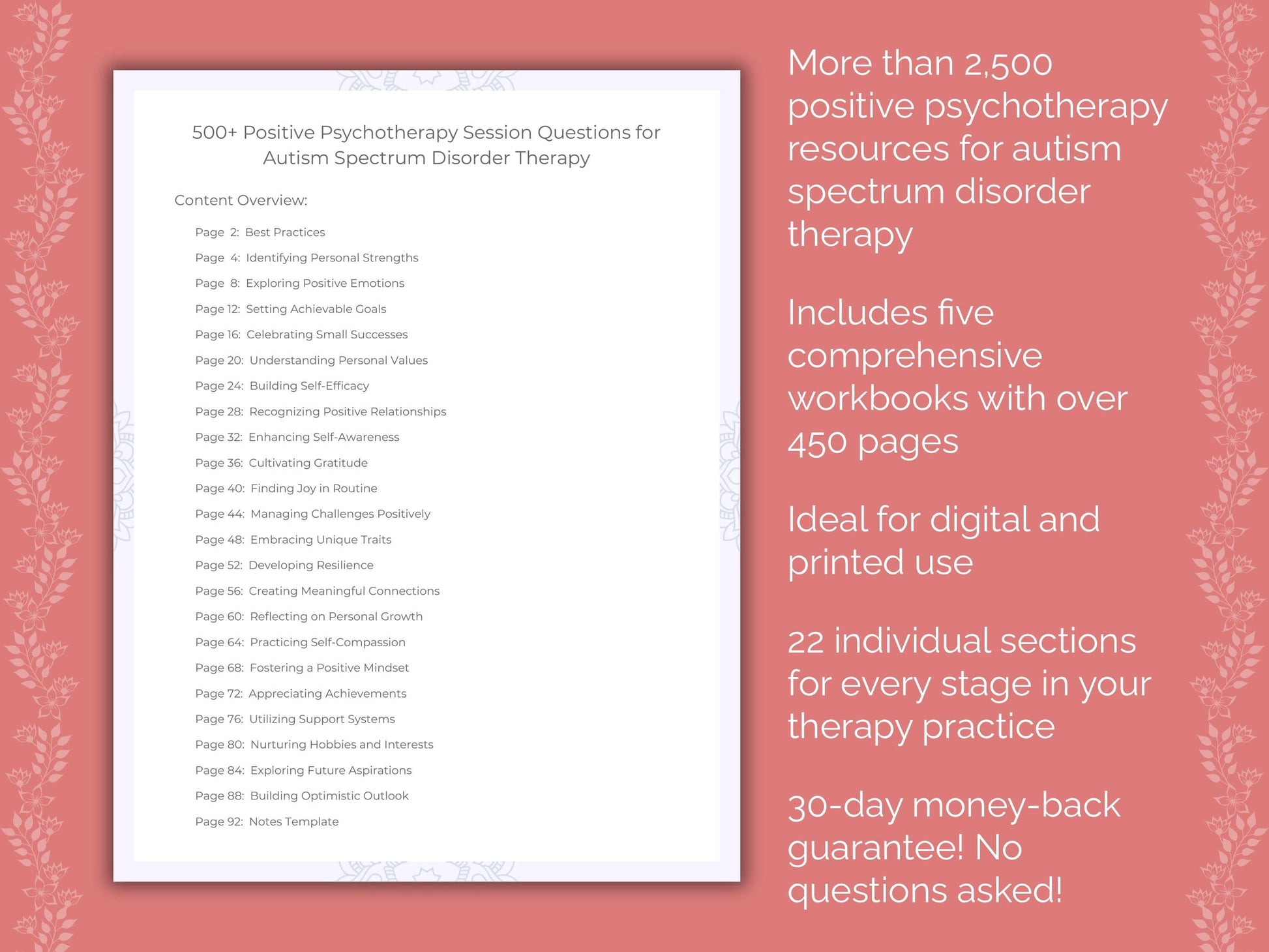 Autism Spectrum Disorder Positive Psychotherapy Therapist Worksheets