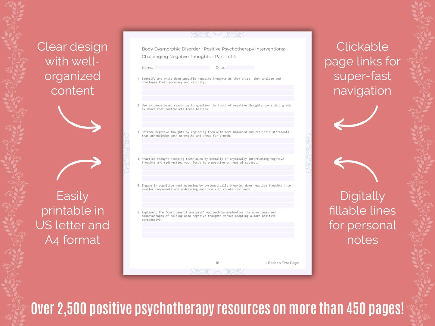 Body Dysmorphic Disorder (BDD) Positive Psychotherapy Counseling Templates