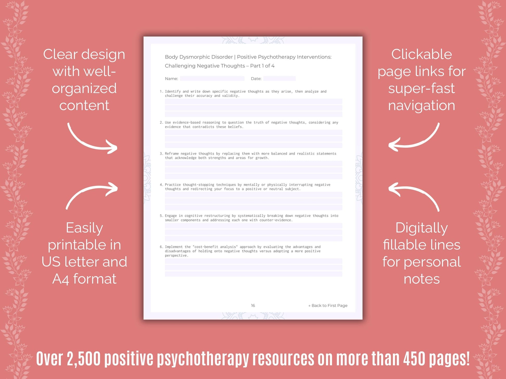 Body Dysmorphic Disorder (BDD) Positive Psychotherapy Counseling Templates