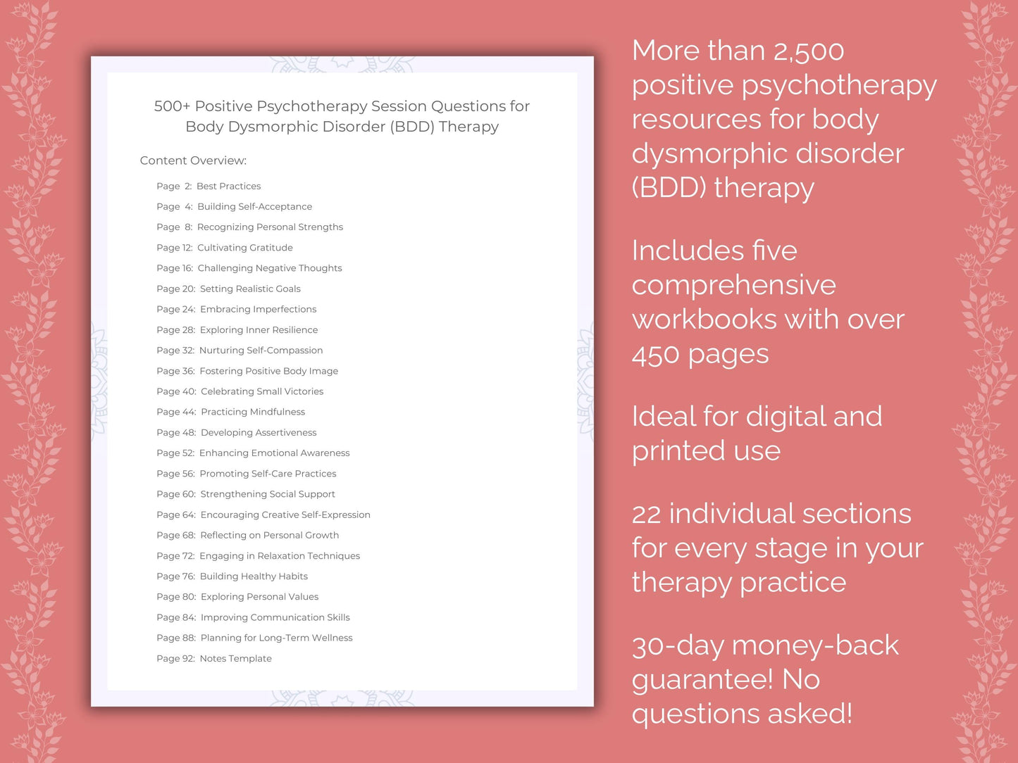 Body Dysmorphic Disorder (BDD) Positive Psychotherapy Therapist Worksheets