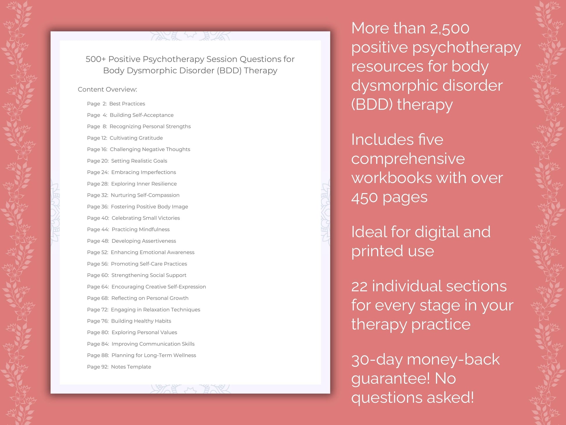 Body Dysmorphic Disorder (BDD) Positive Psychotherapy Therapist Worksheets