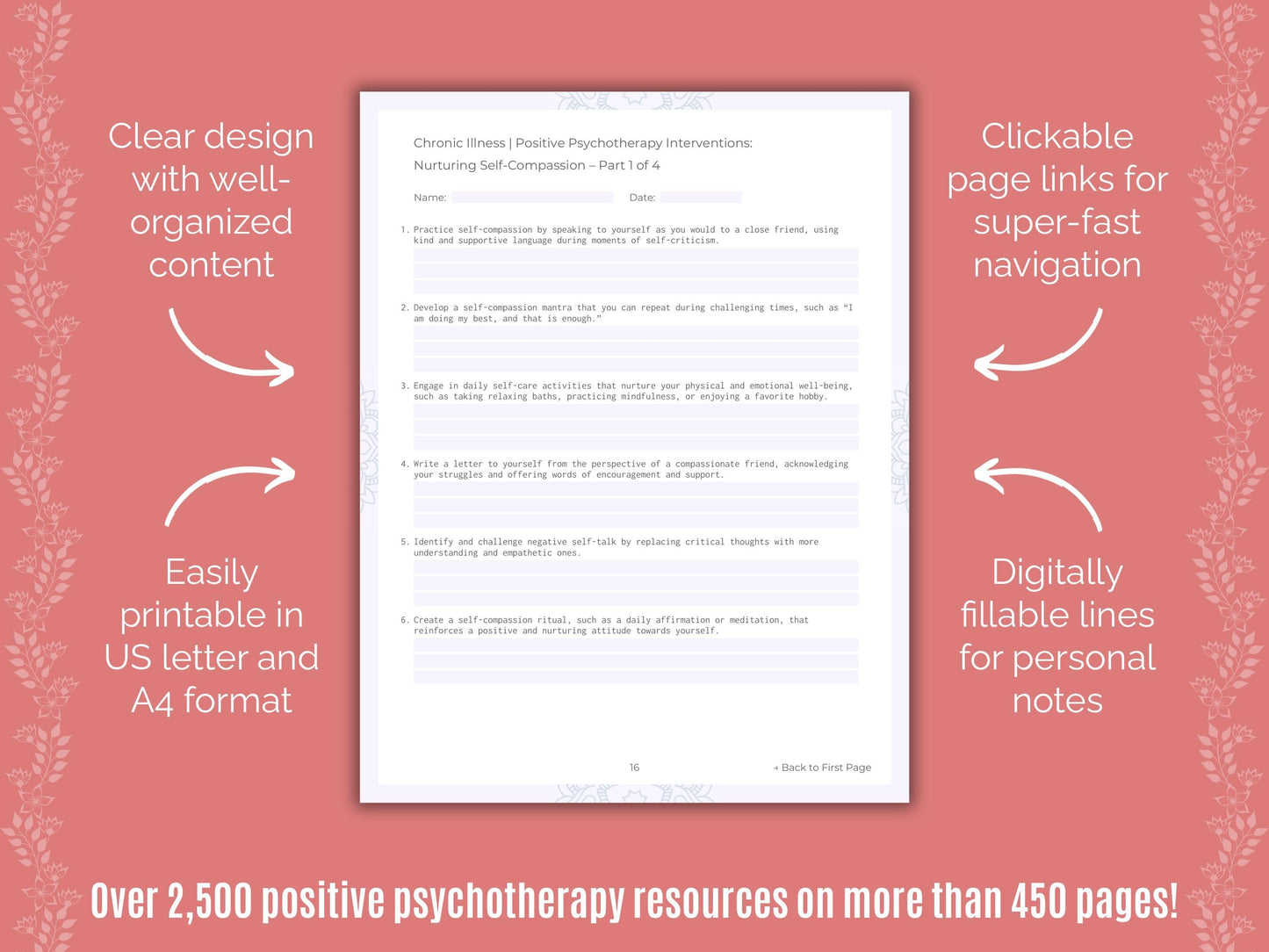 Chronic Illness Positive Psychotherapy Counseling Templates