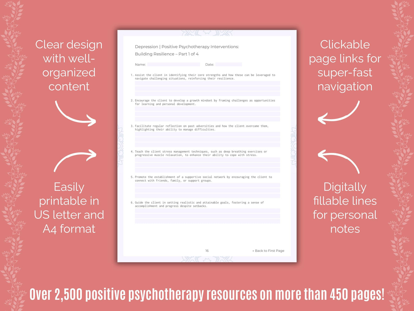 Depression Positive Psychotherapy Counseling Templates