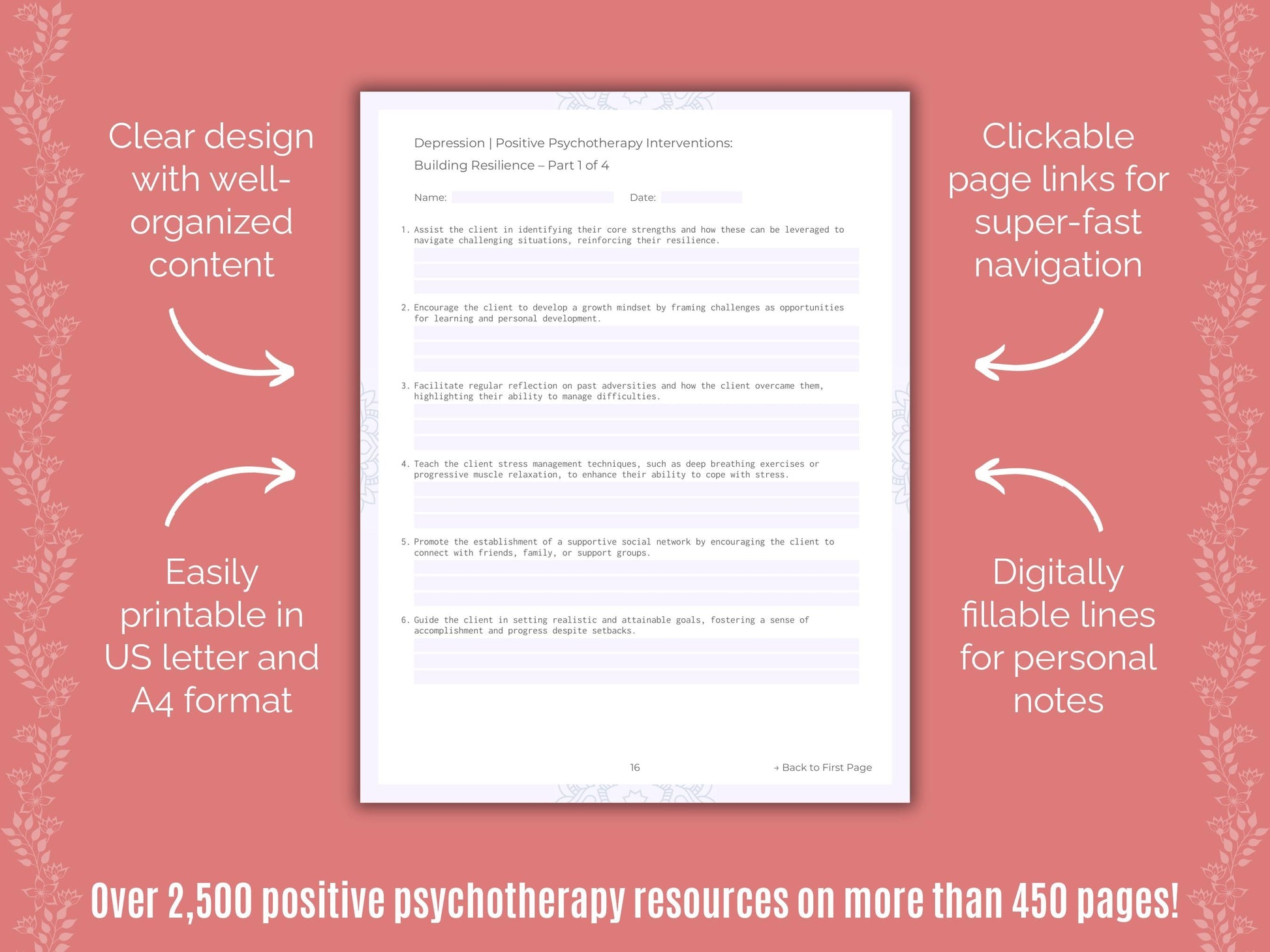 Depression Positive Psychotherapy Counseling Templates