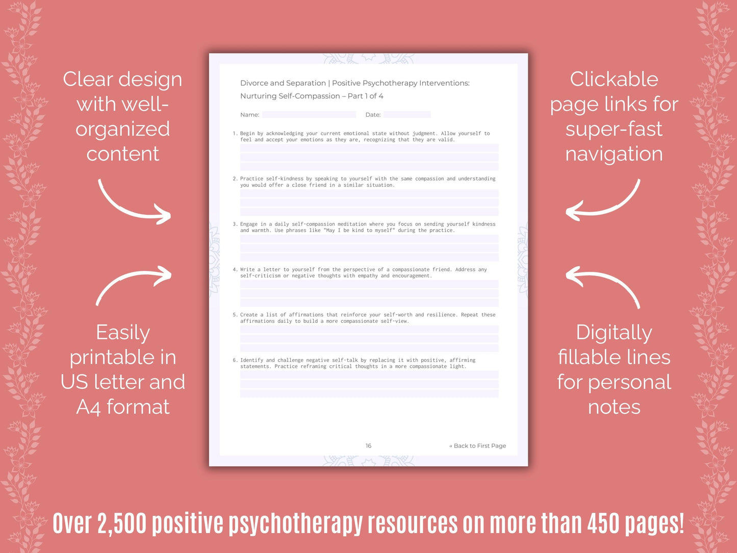 Divorce and Separation Positive Psychotherapy Counseling Templates