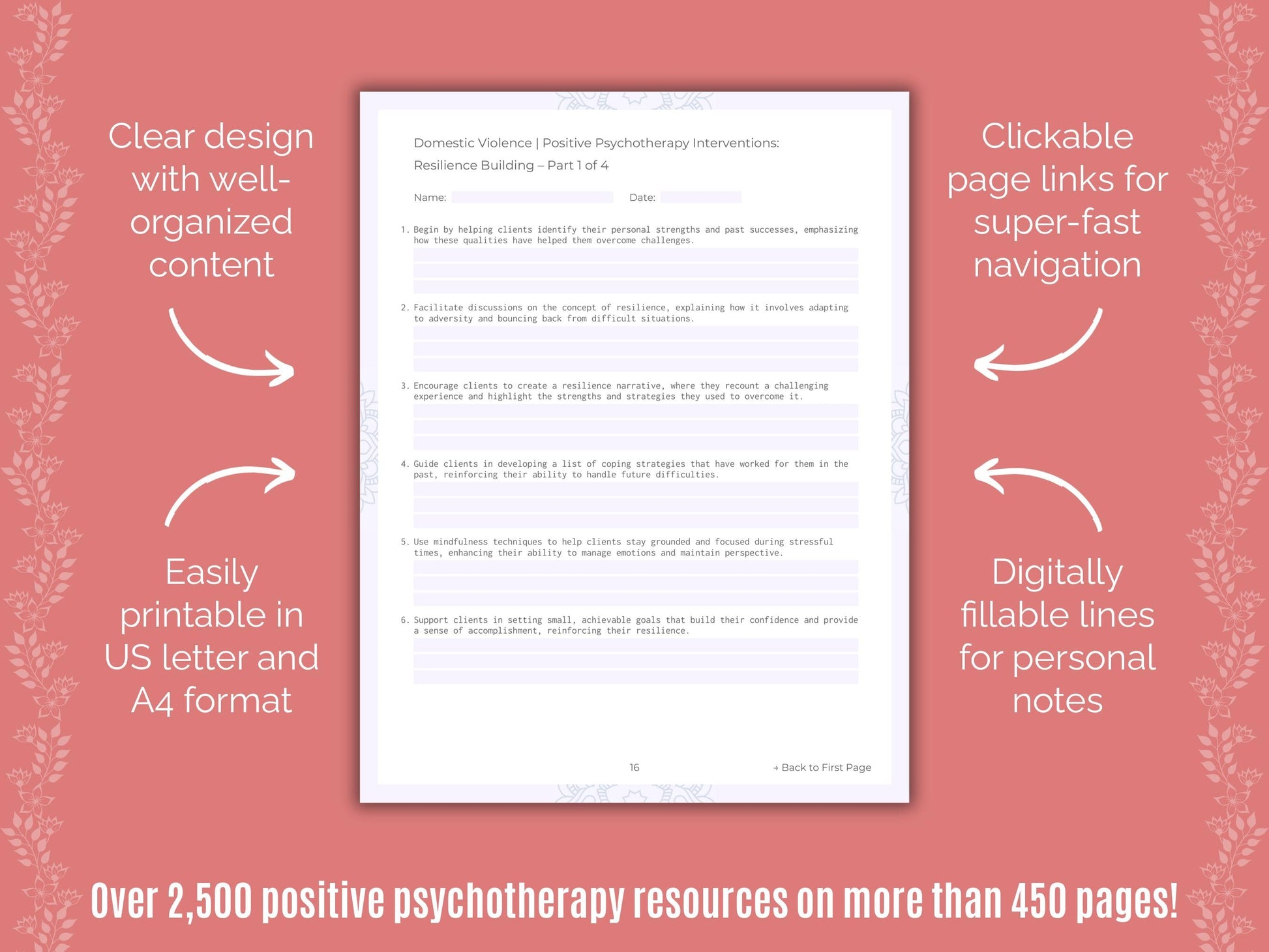 Domestic Violence Positive Psychotherapy Counseling Templates