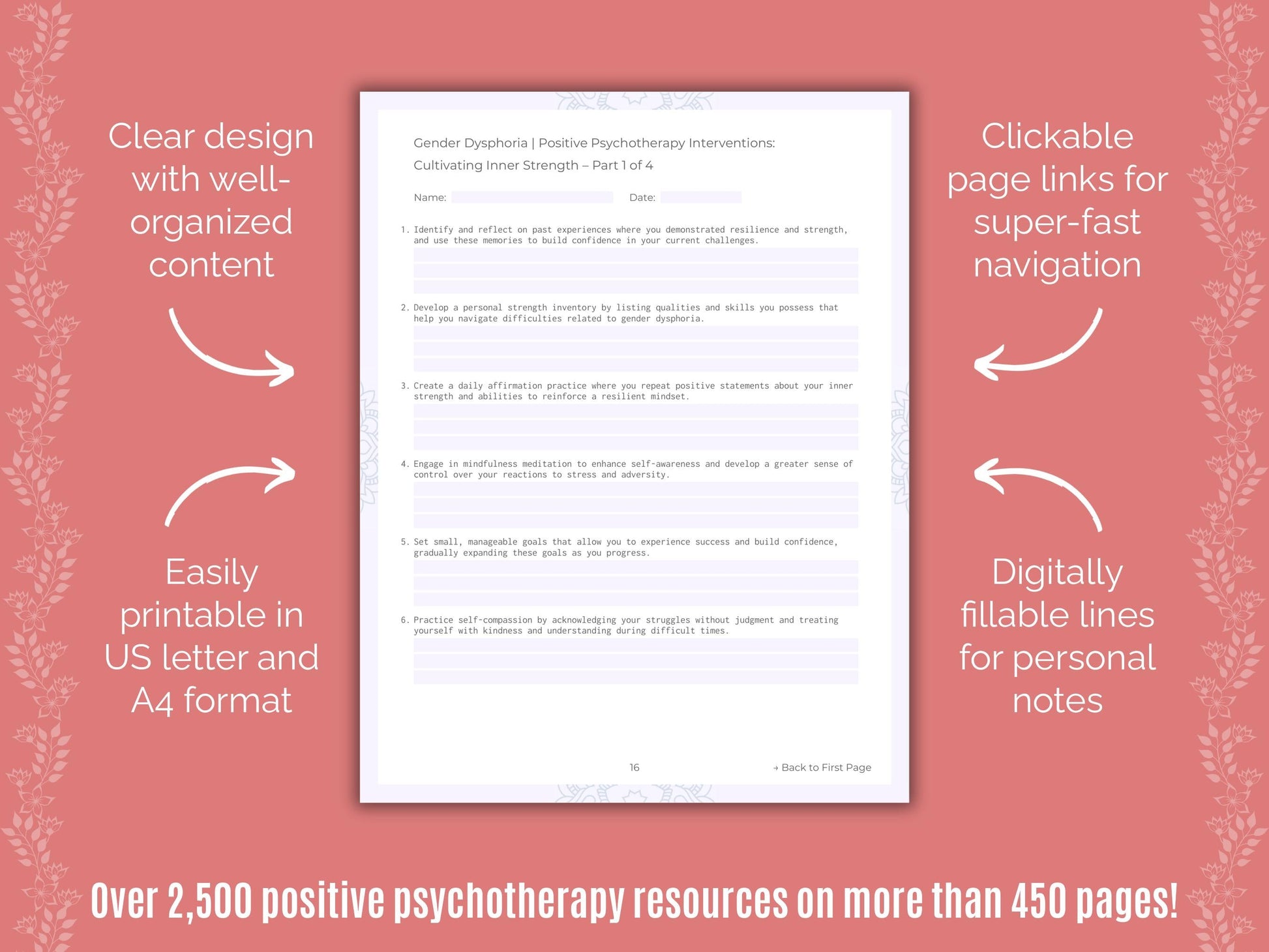 Gender Dysphoria Positive Psychotherapy Counseling Templates