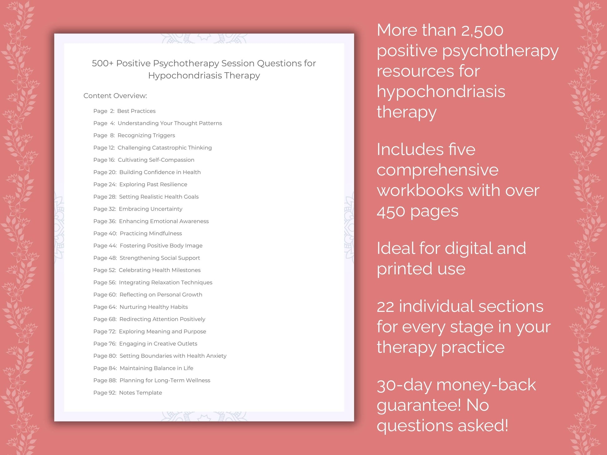 Hypochondriasis Positive Psychotherapy Therapist Worksheets