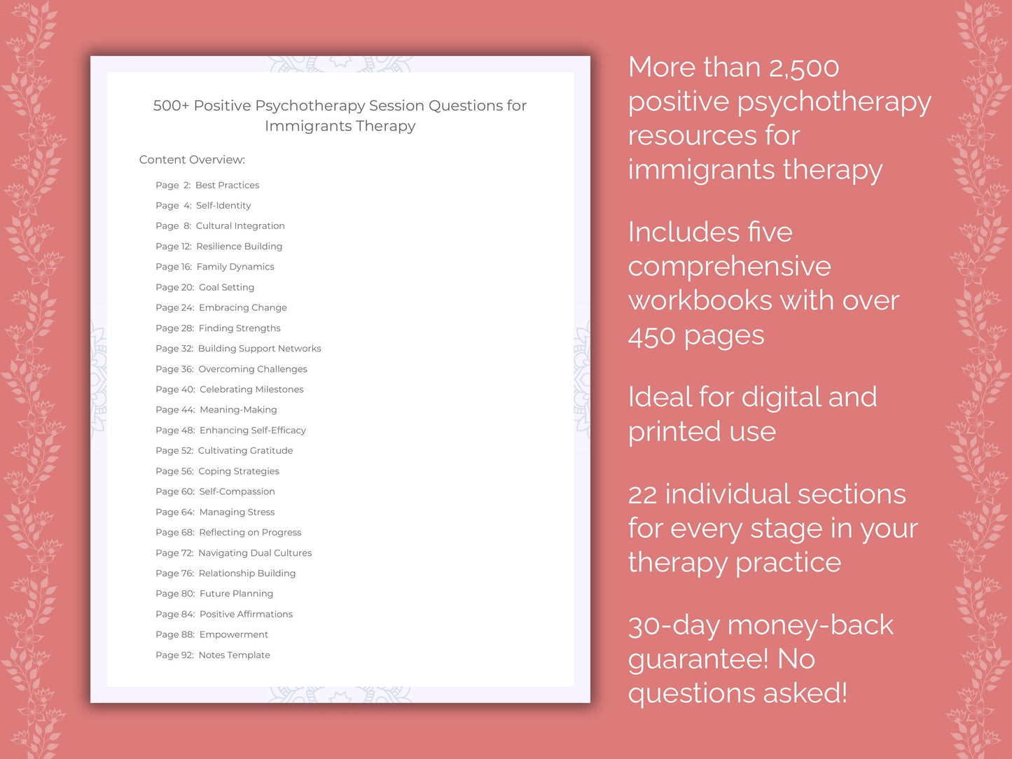 Immigrants Positive Psychotherapy Therapist Worksheets