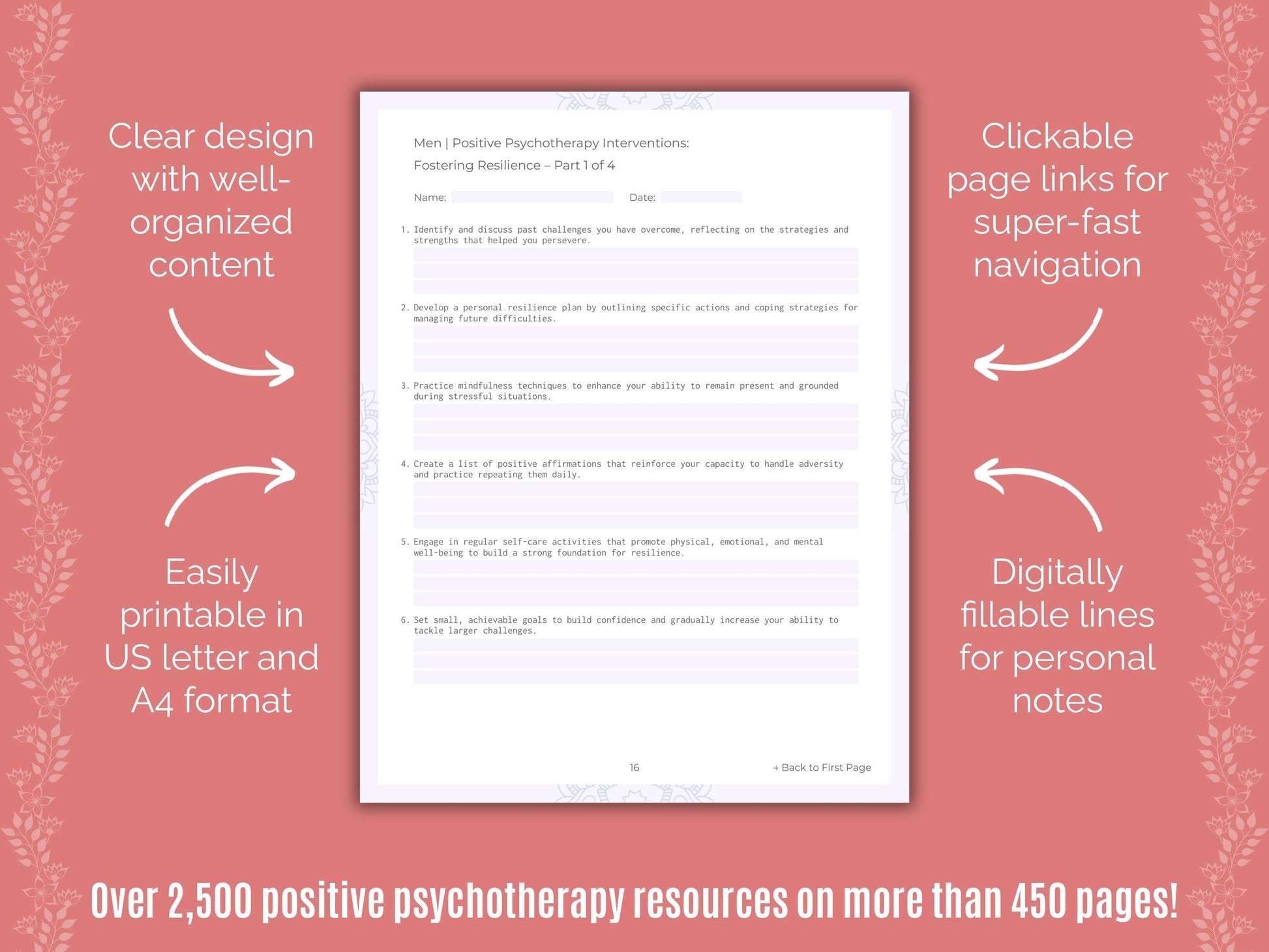 Men Positive Psychotherapy Counseling Templates