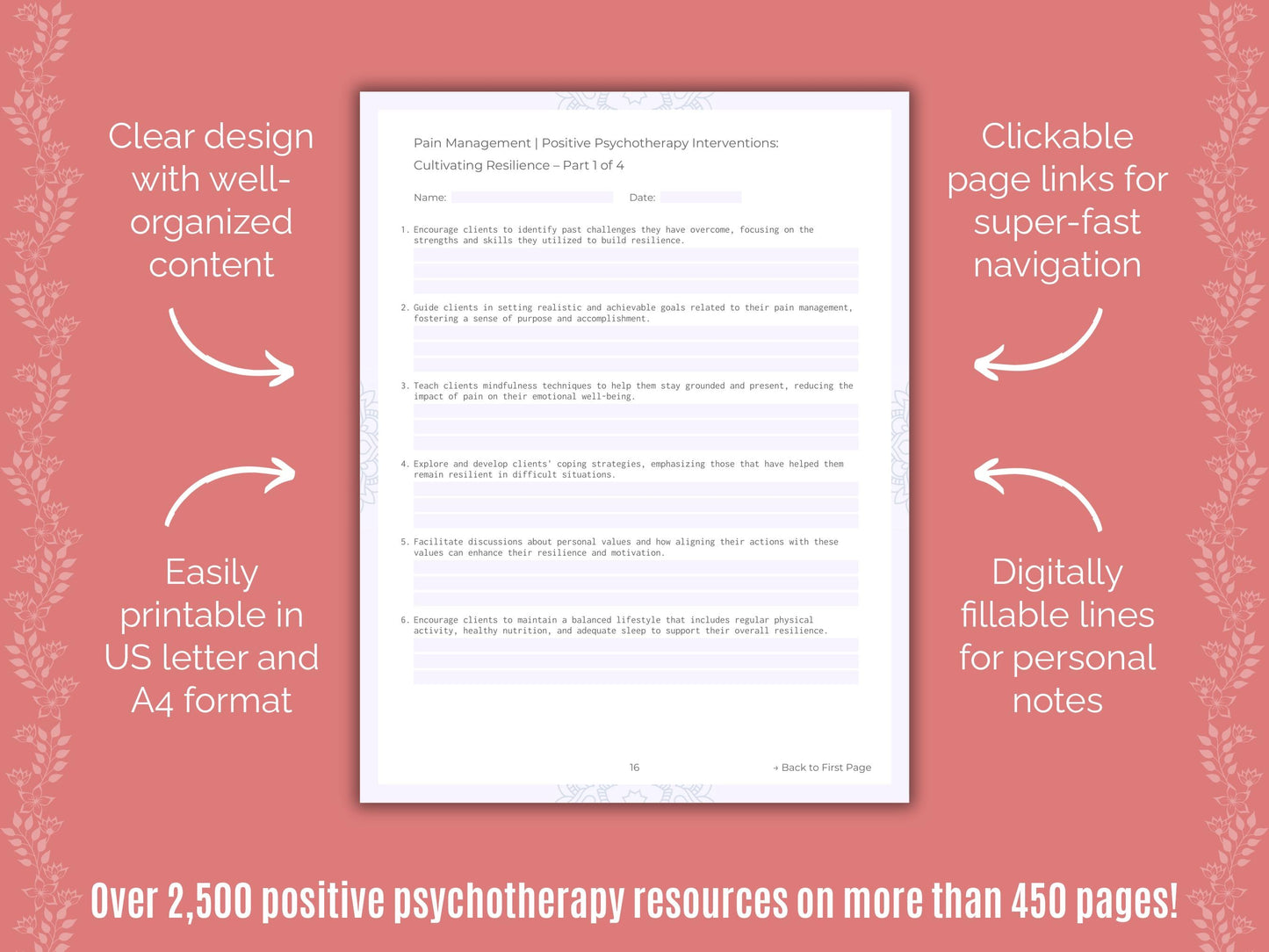 Pain Management Positive Psychotherapy Counseling Templates