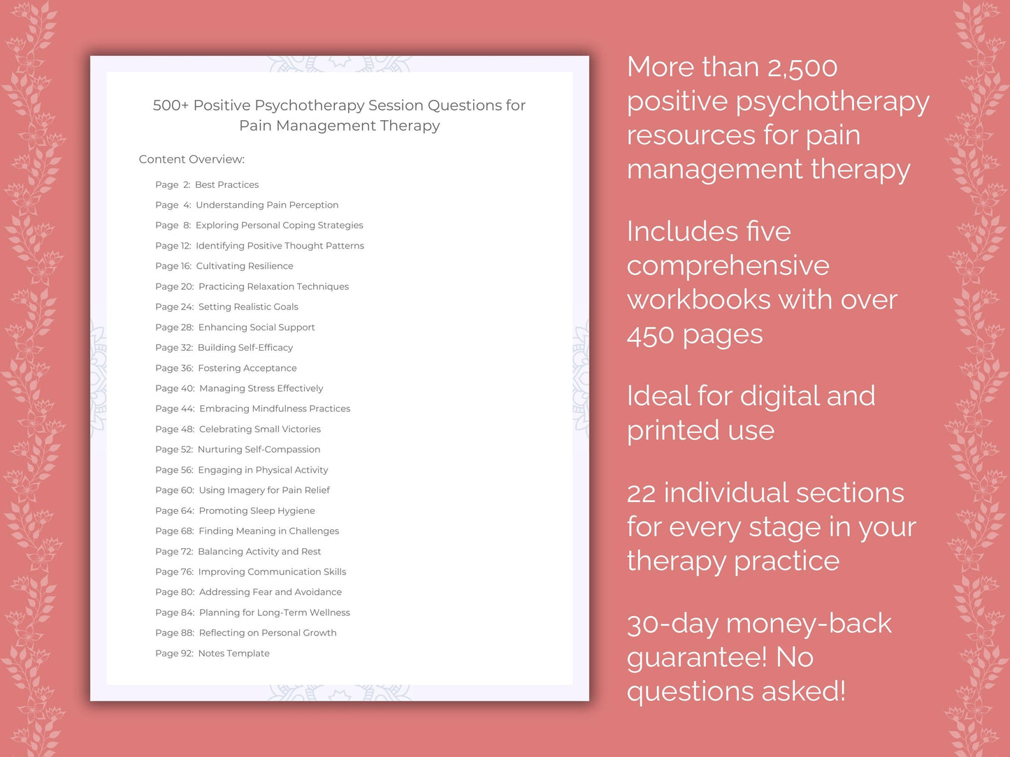 Pain Management Positive Psychotherapy Therapist Worksheets