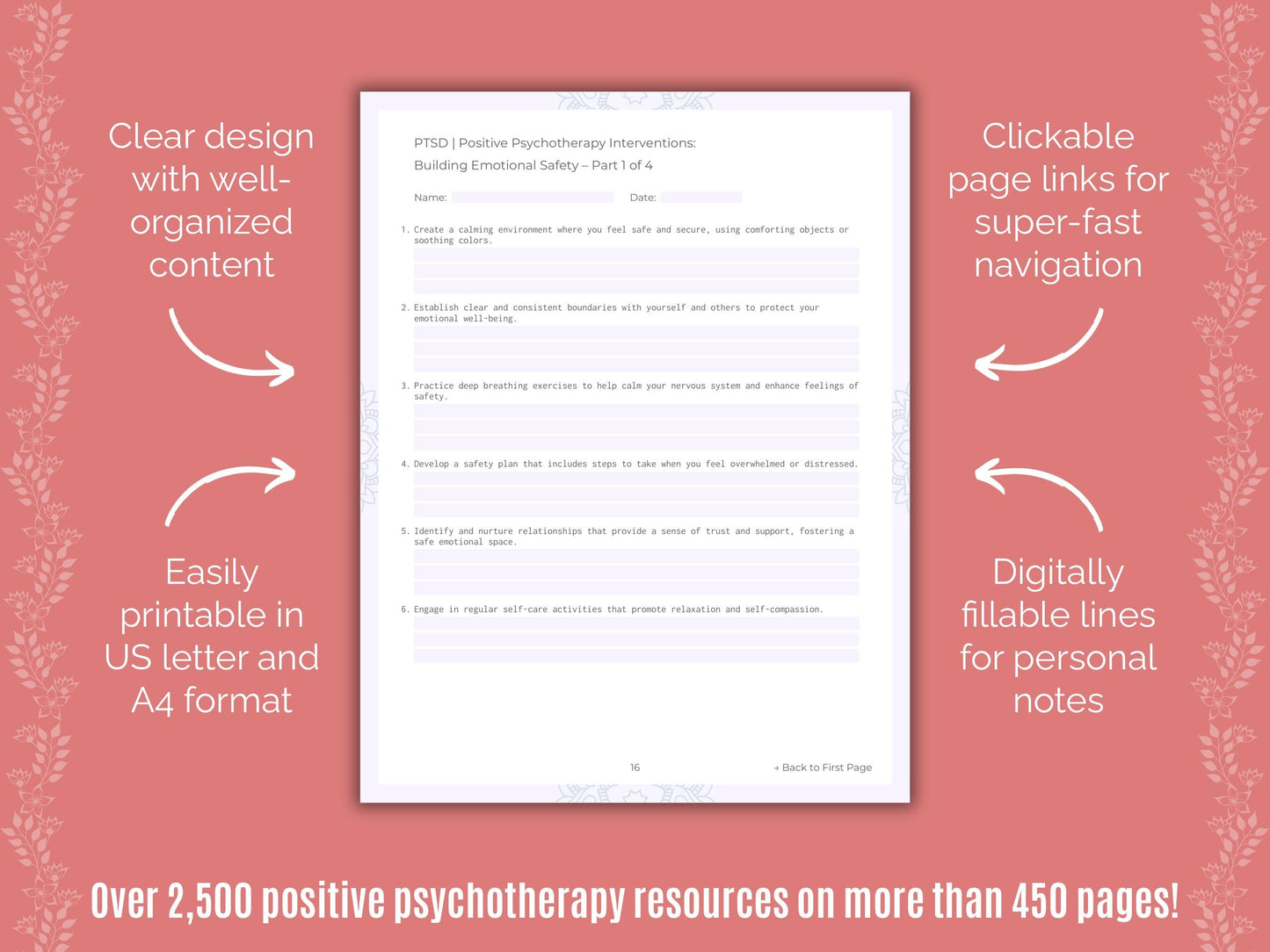 Post-Traumatic Stress Disorder (PTSD) Positive Psychotherapy Counseling Templates