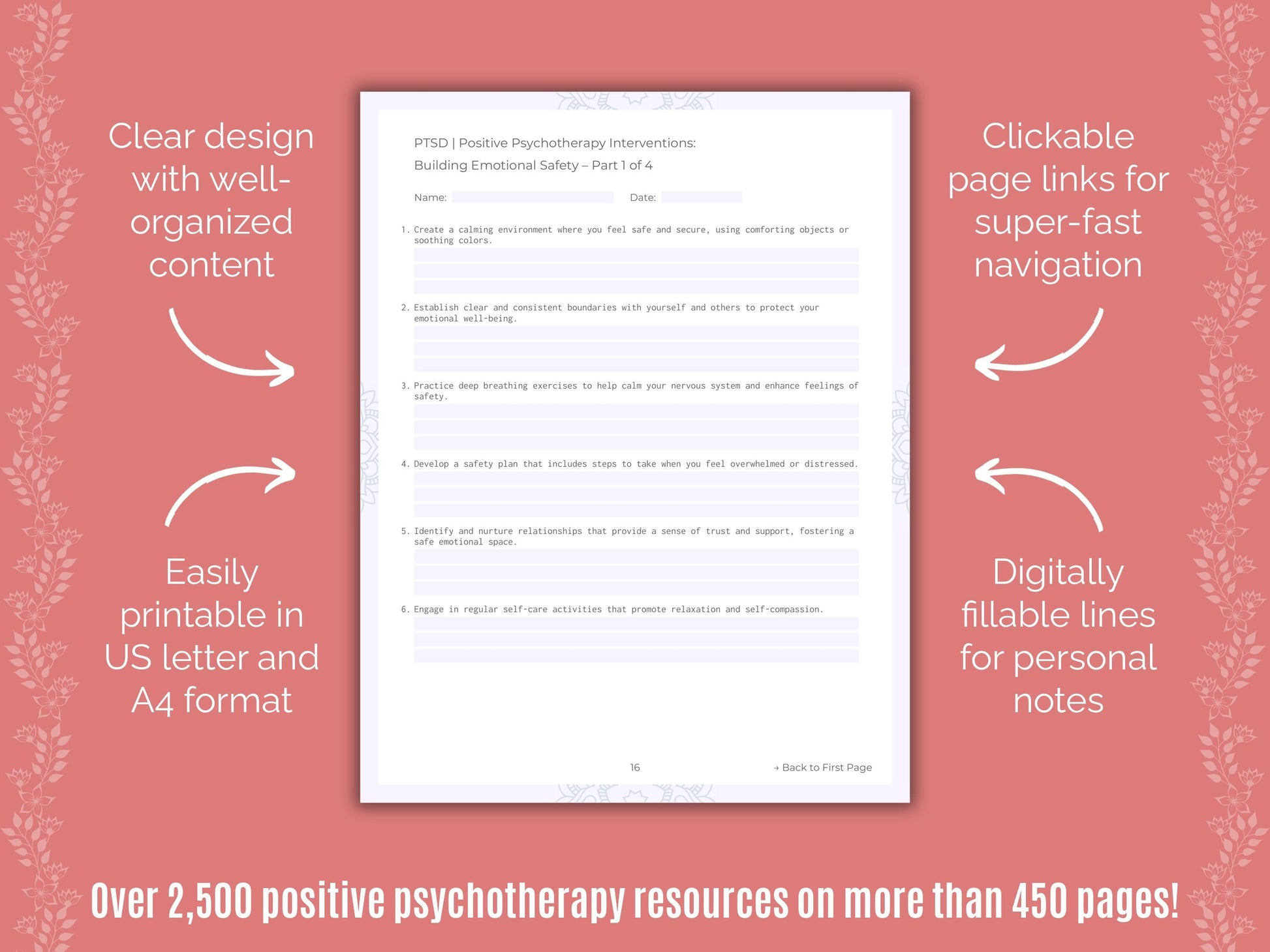 Post-Traumatic Stress Disorder (PTSD) Positive Psychotherapy Counseling Templates