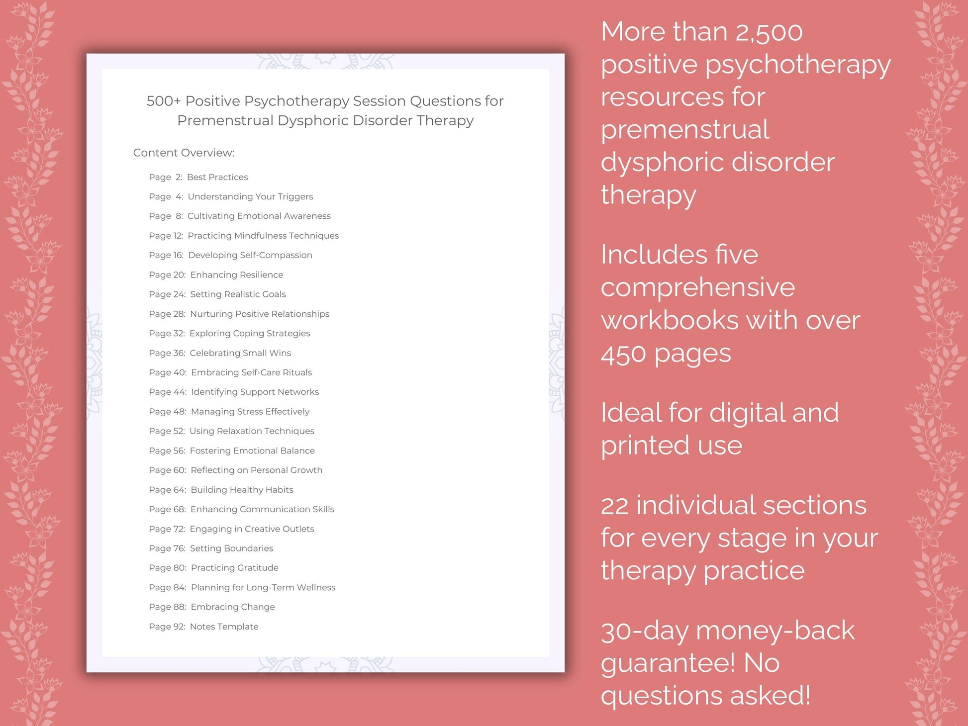 Premenstrual Dysphoric Disorder Positive Psychotherapy Therapist Worksheets