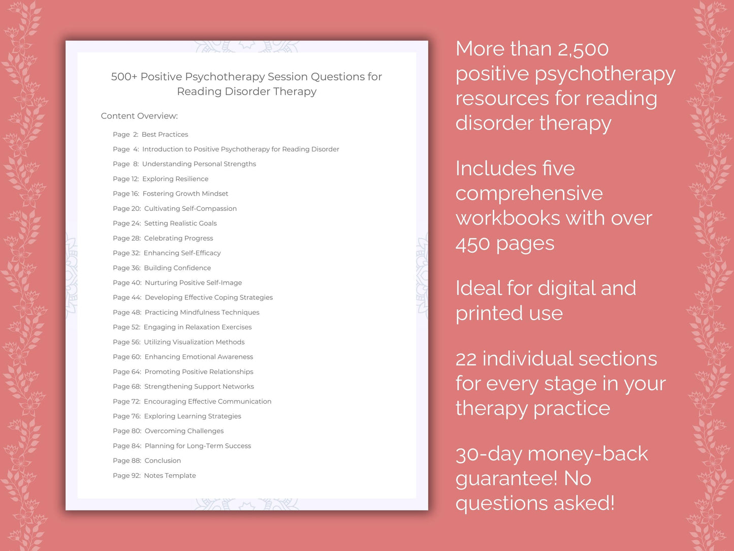 Reading Disorder Positive Psychotherapy Therapist Worksheets