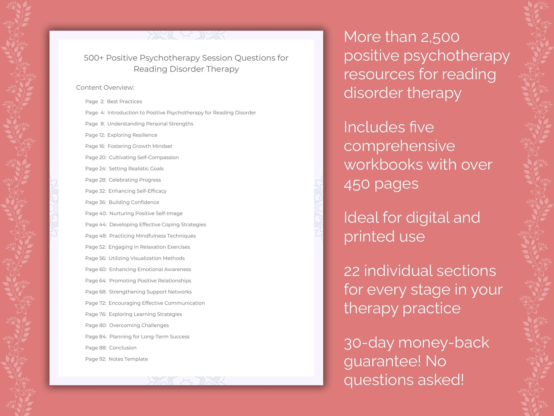 Reading Disorder Positive Psychotherapy Therapist Worksheets