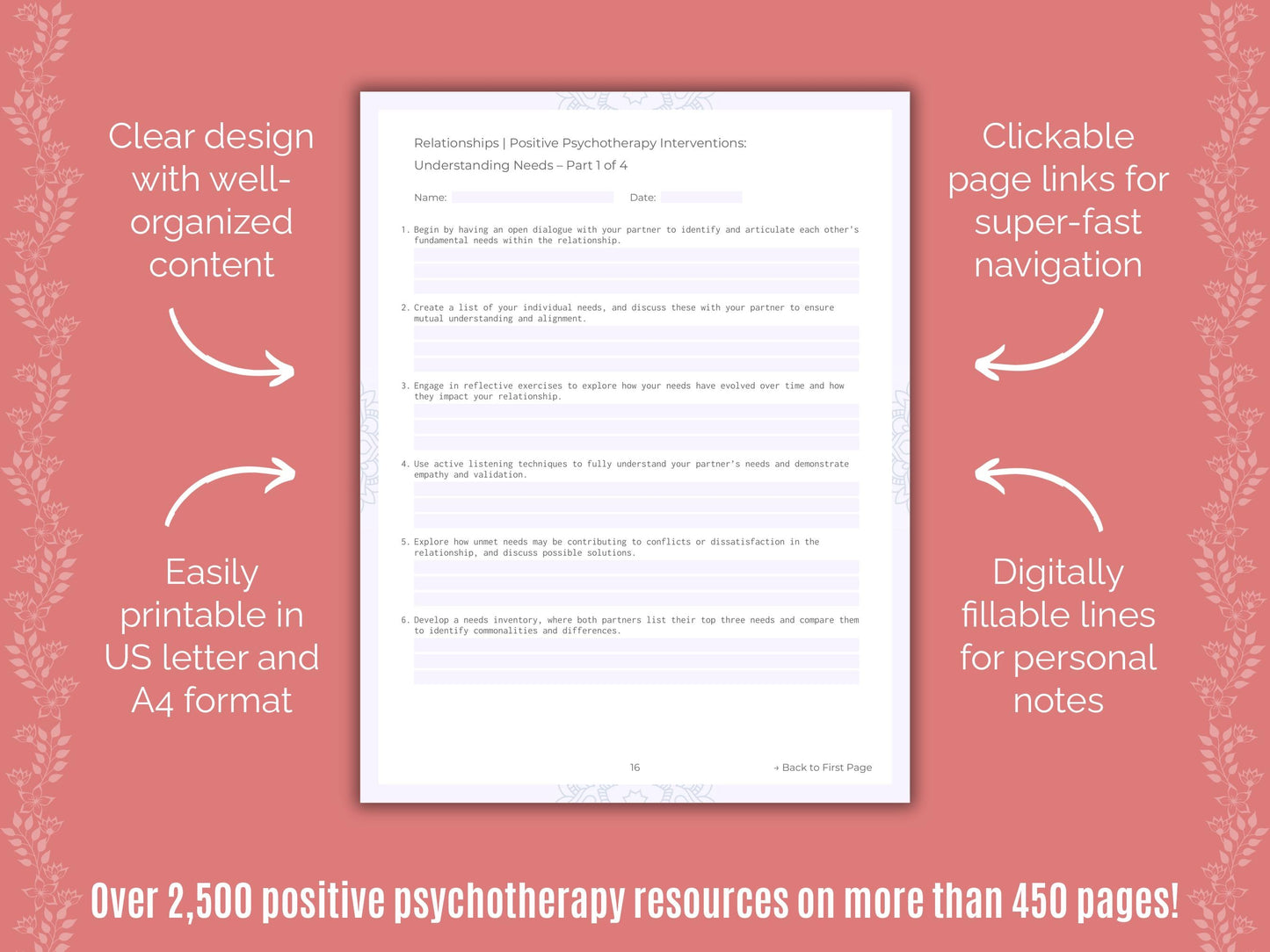 Relationships Positive Psychotherapy Counseling Templates