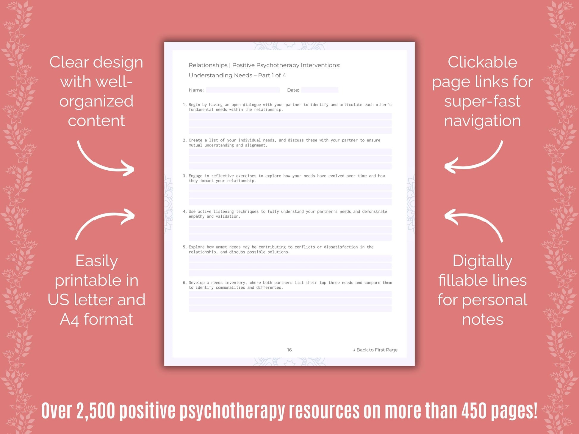 Relationships Positive Psychotherapy Counseling Templates